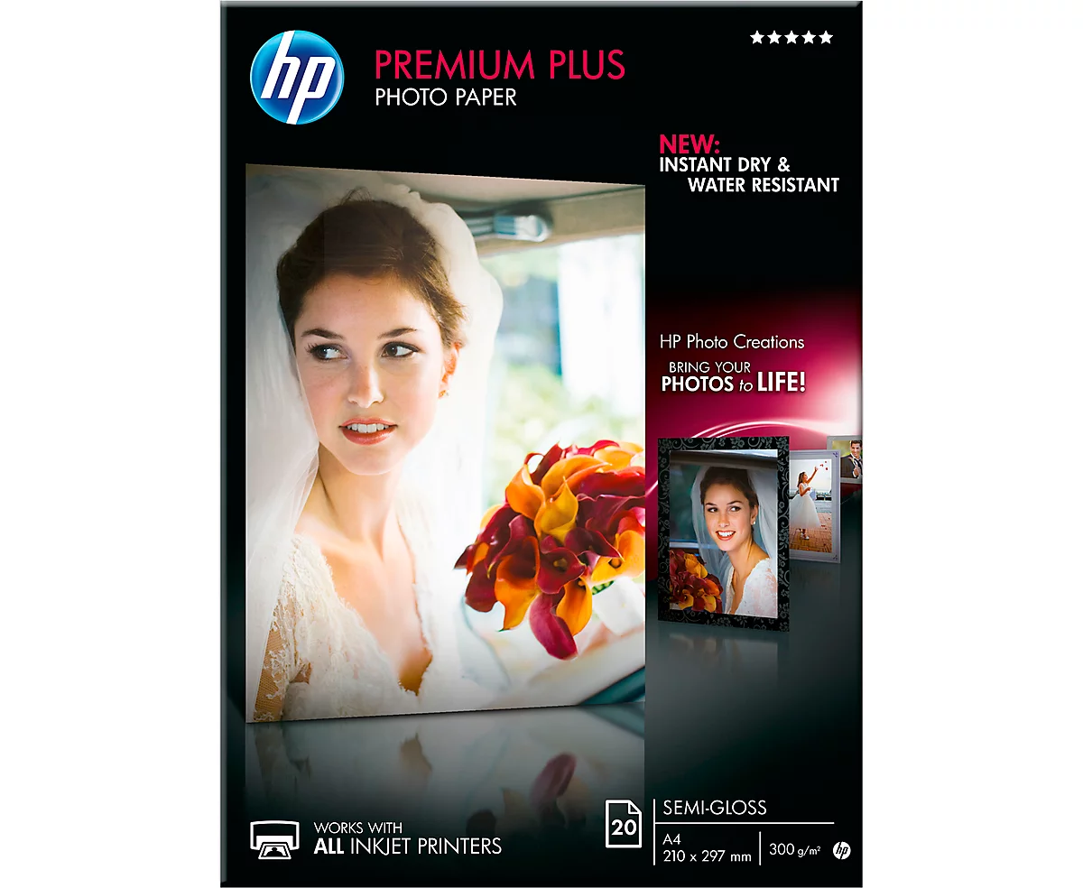 Fotopapier HP Premium Plus, seidenmatt, A4, 20 Blatt