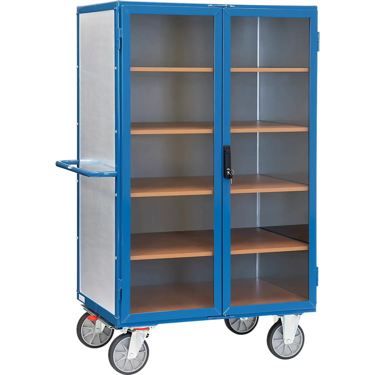 Fourgon Fetra 5792, jusqu'à 750 kg, portes battantes verrouillables avec fenêtre, 4 étagères, pneus TPE, L 1000 x l 680 x H 1475 mm, tôle d'acier