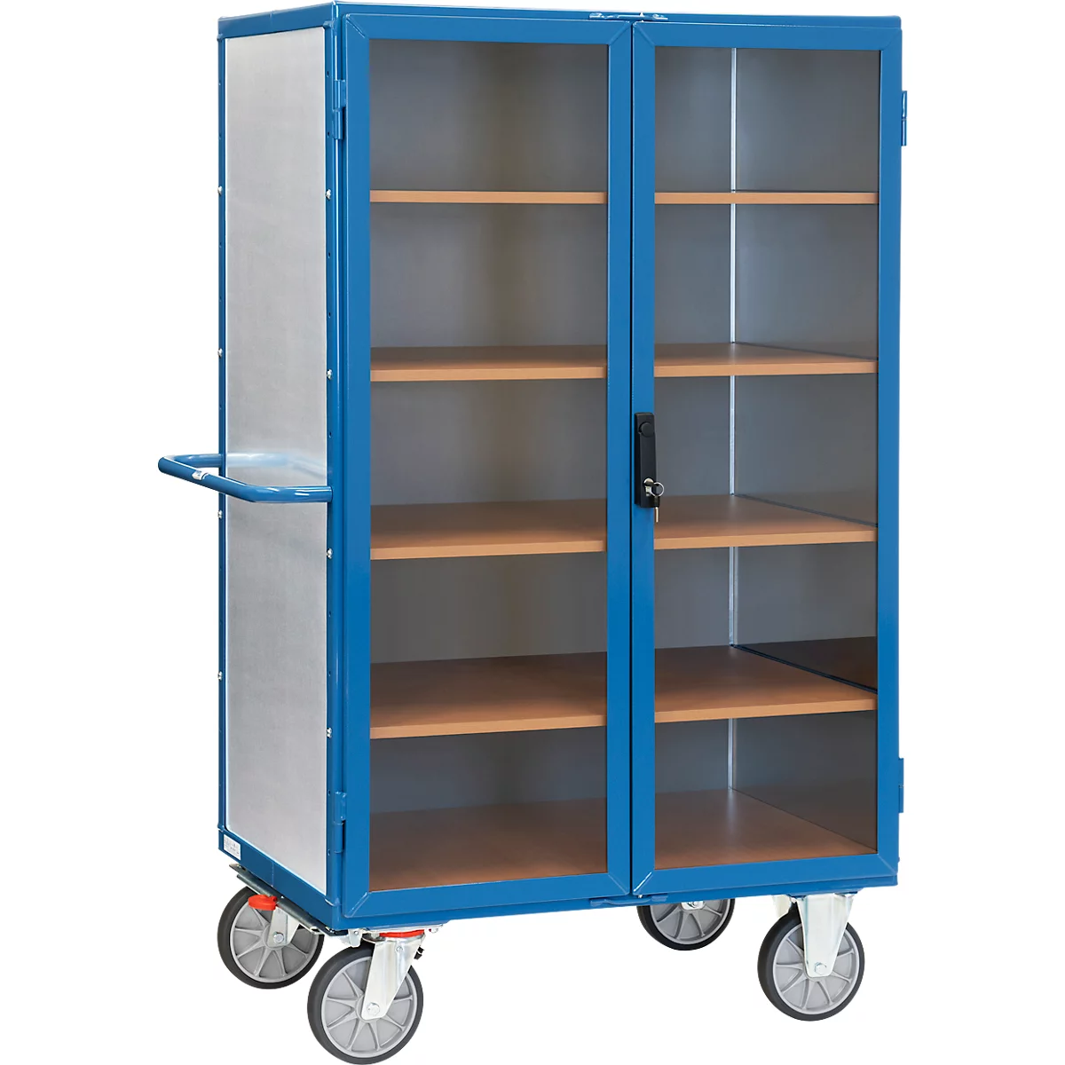 Fourgon Fetra 5793, jusqu'à 750 kg, portes battantes verrouillables avec fenêtre, 4 étagères, pneus TPE, L 1200 x l 780 x H 1475 mm, tôle d'acier