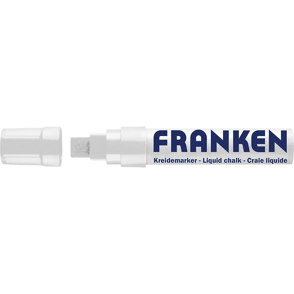 A white chalk marker with blue lettering 'FRANKEN', the cap is next to it.
