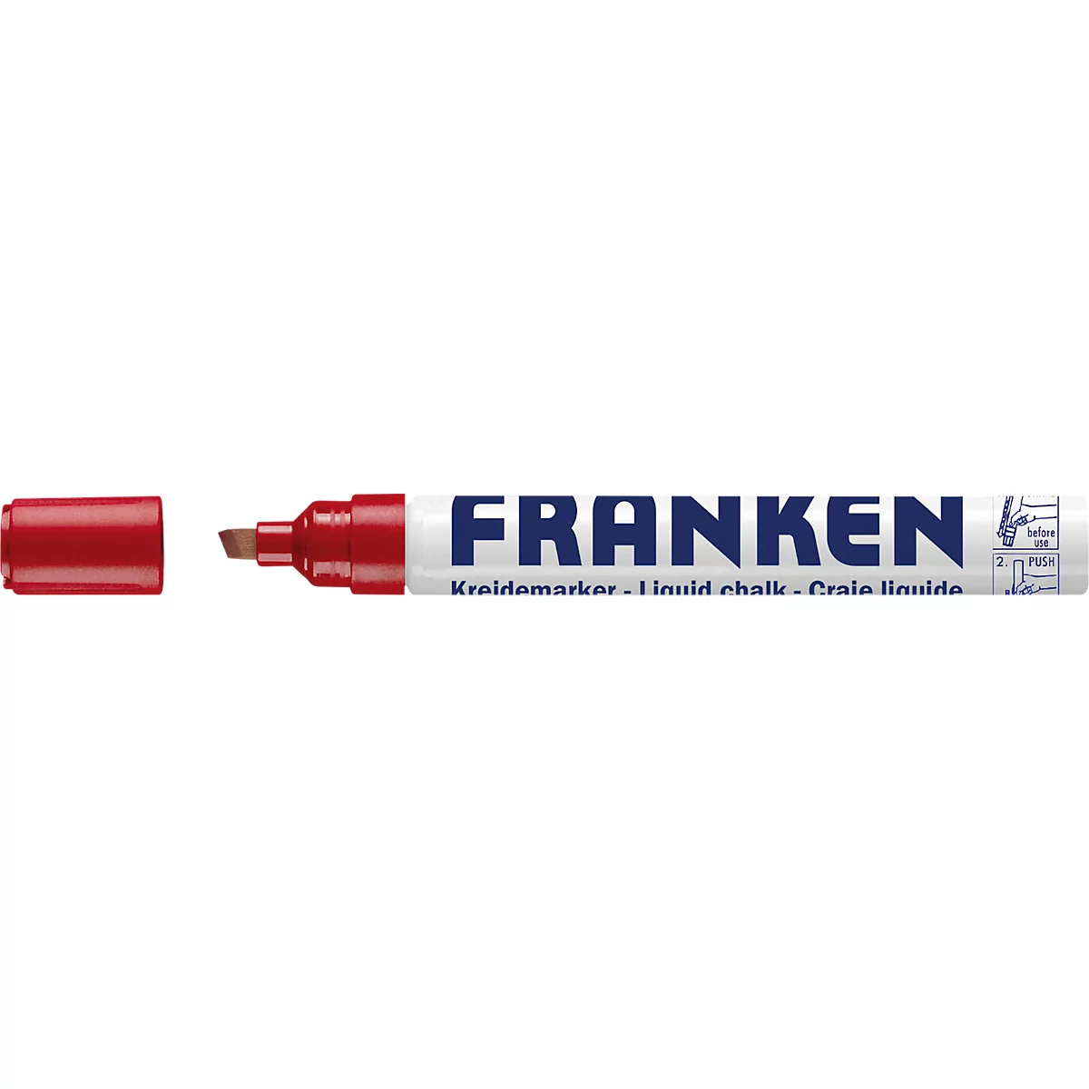 A red Franken chalk marker, the cap is next to it. The word "FRANKEN" is clearly visible.