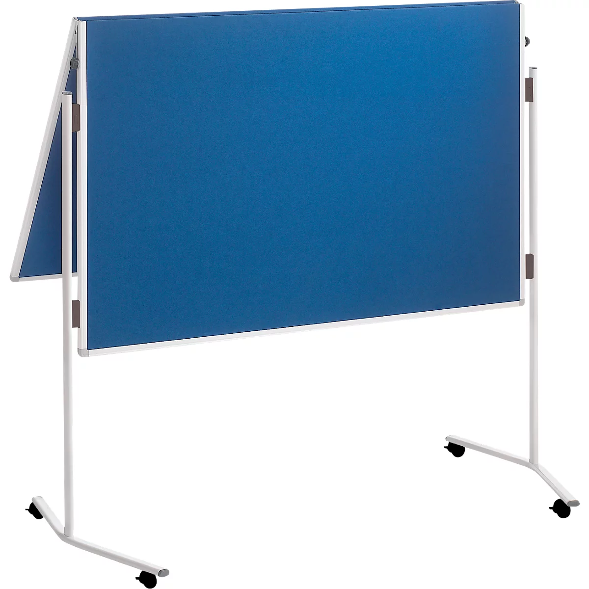 Franken ECO presentatiebord, 1200 x 750/1500 mm, opvouwbaar, dubbelzijdig, met wielen, blauw/vilt