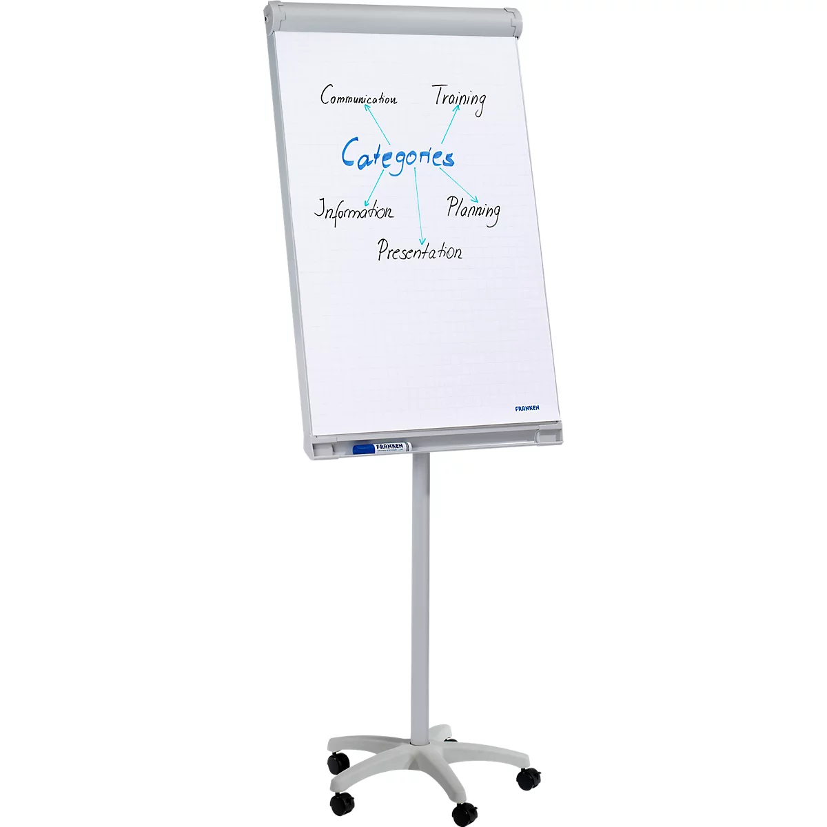 Franken Flipchart PRO Mobil FC41, 5 wielen, in hoogte verstelbaar, magnetisch, opbergbak, bord 670 x 950 mm