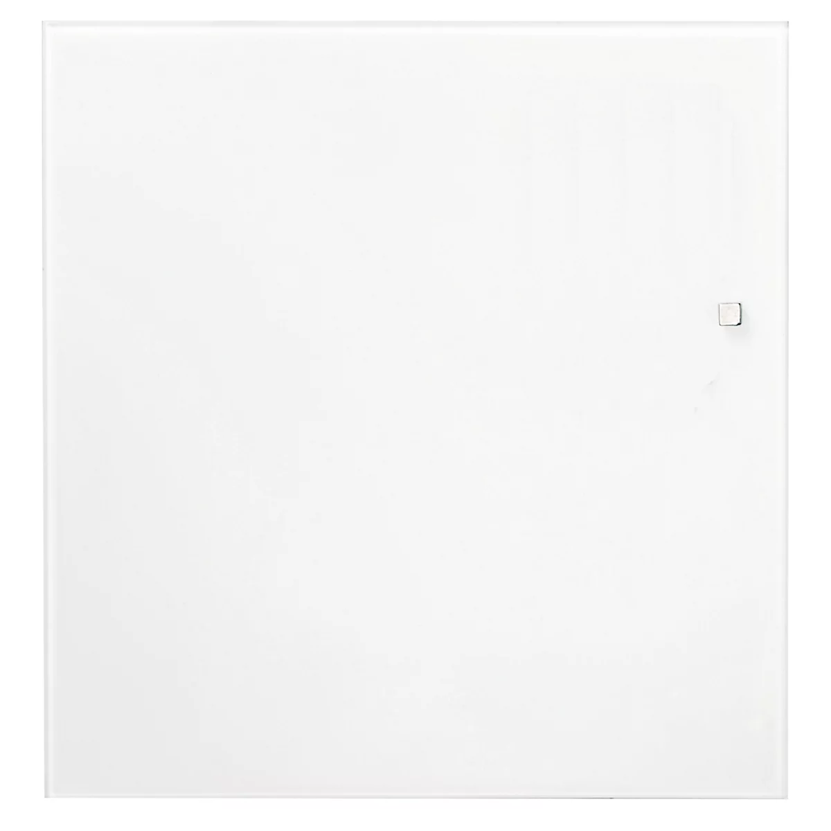 White, square glass panel with a small metal handle.