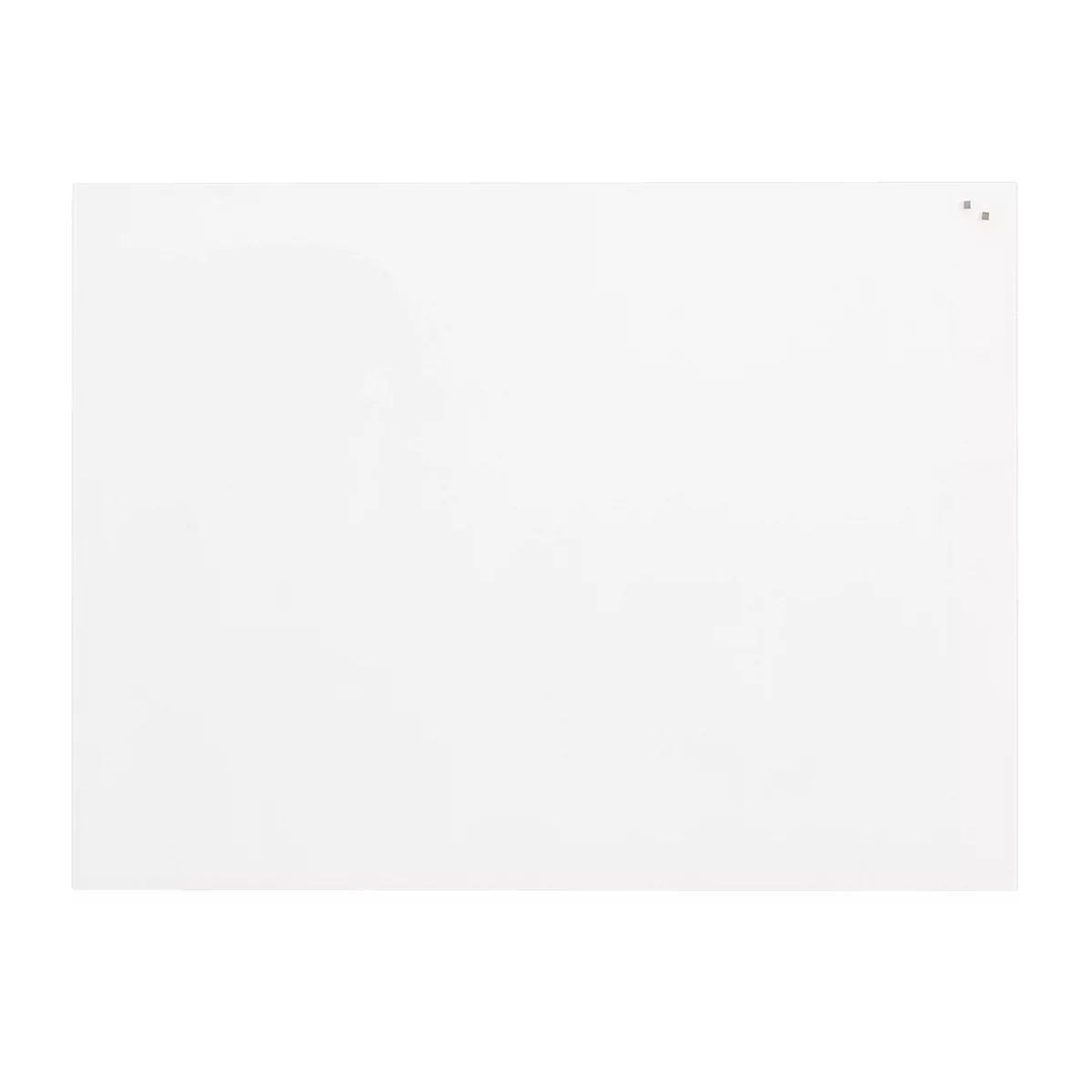 White, rectangular whiteboard, held at a slight angle. Three small, silver pins are visible in the upper right.
