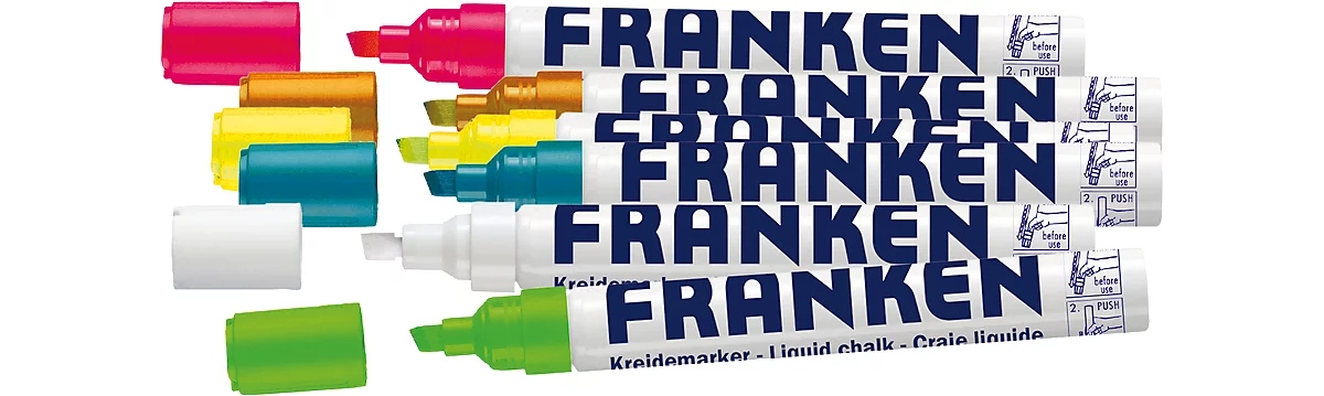 Franken Kreidemarker Set ZKM97, 6 farblich sortiert, Keilspitze, Strichstärke 2 - 5 mm