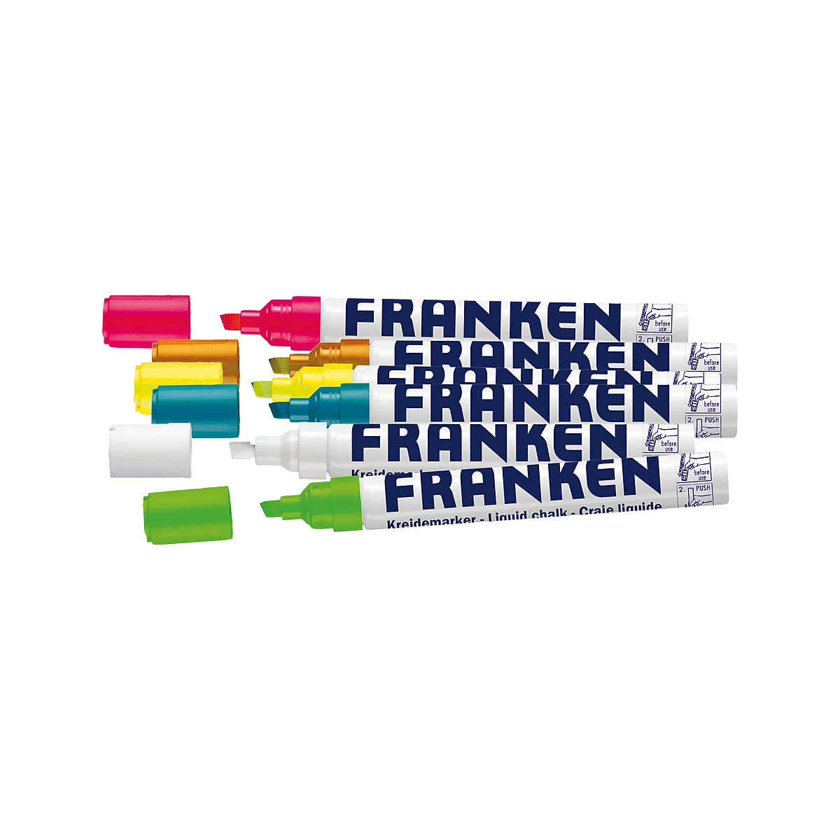 Franken krijtmarkerset ZKM97, 6 geassorteerde kleuren, spievormige punt, lijndikte 2 - 5 mm