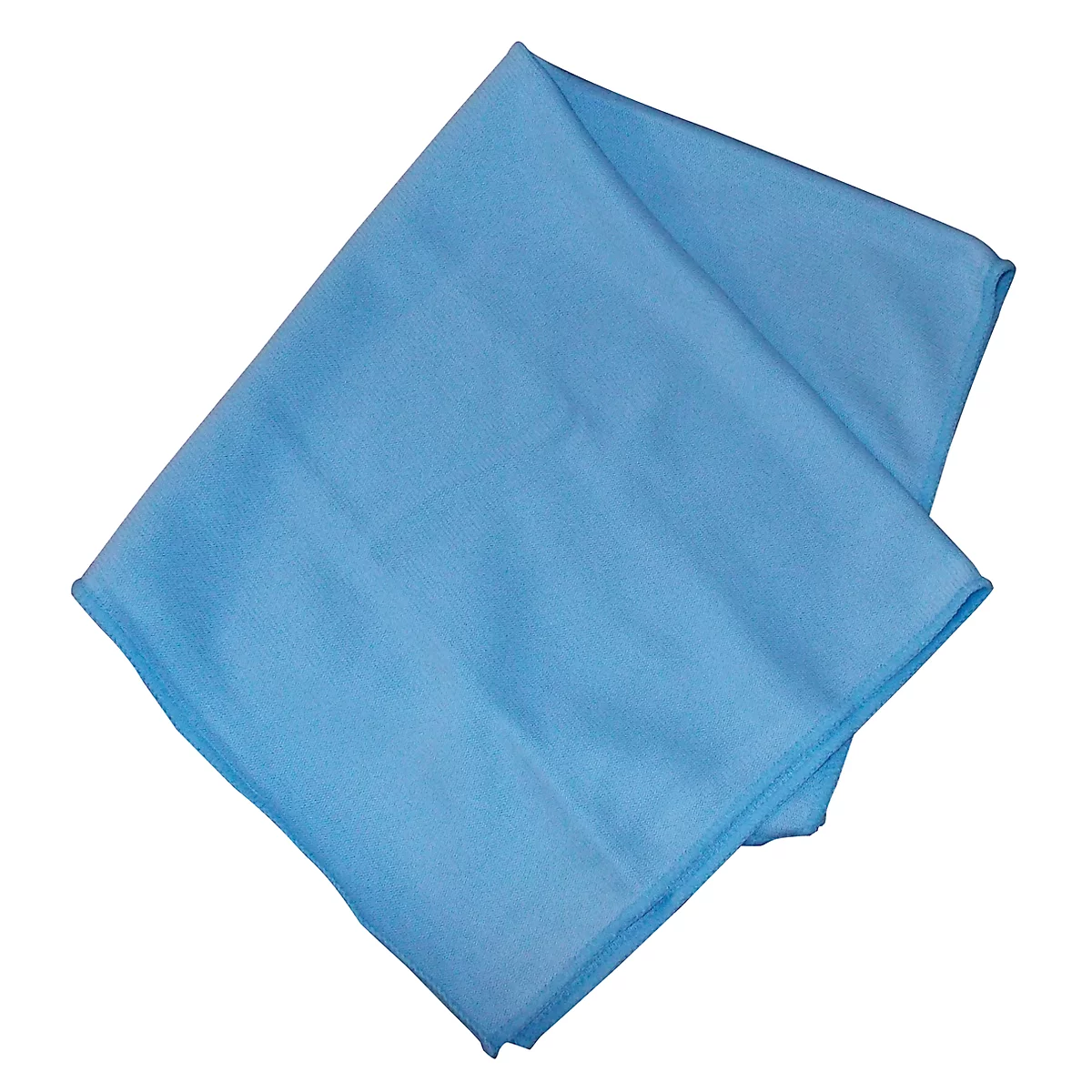Light blue microfiber cloth, folded. The corners are slightly rounded.