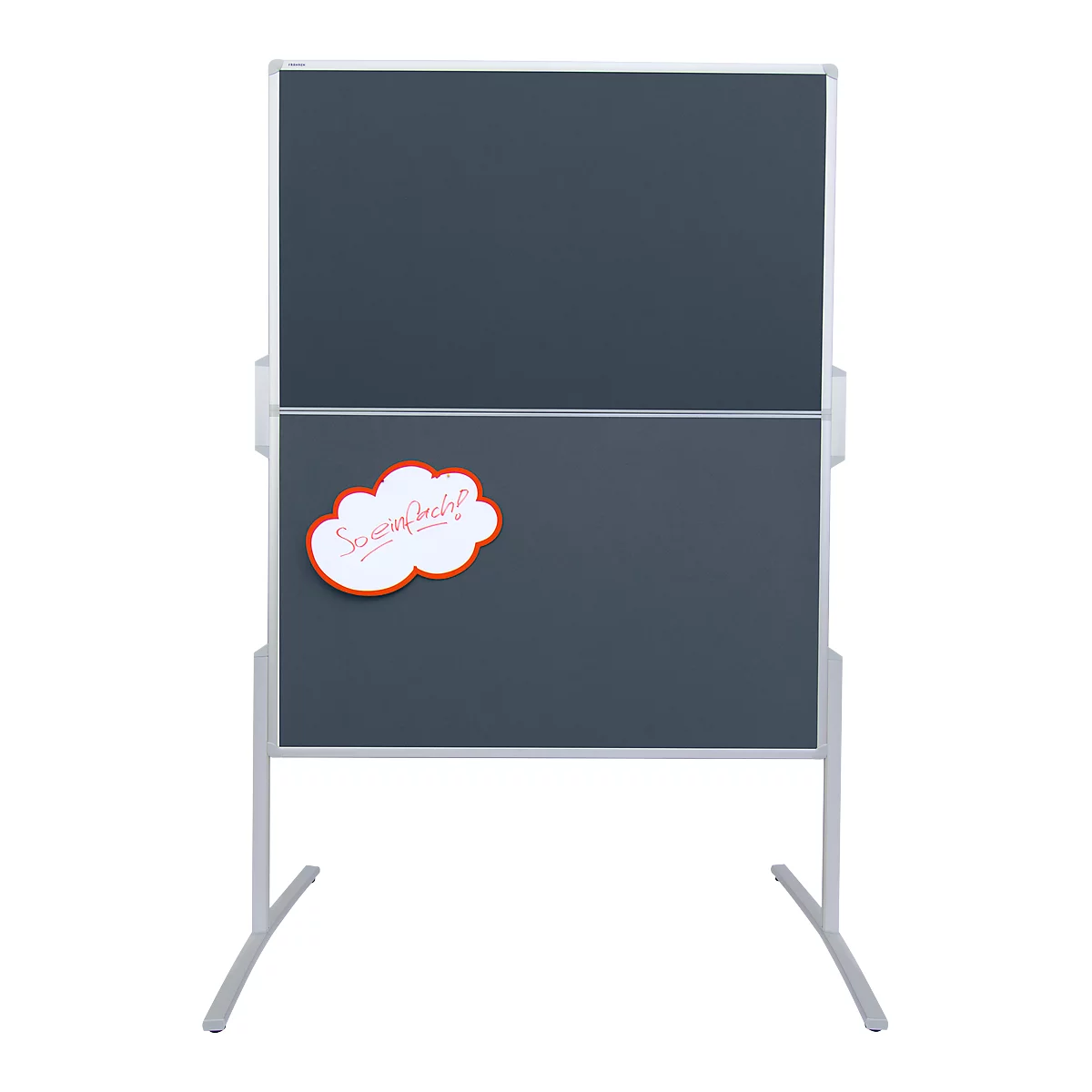 Grey, two-part magnetic board on white frame with a cloud-shaped magnetic note.