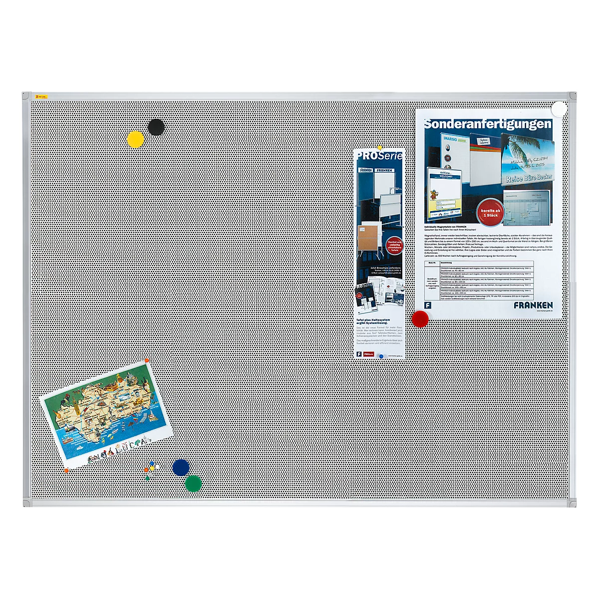 Franken Pinboard Pin'n'Mag X-tra!Line, textiel + metalen rooster, aluminium frame, 1200 x 900 mm, PM3603