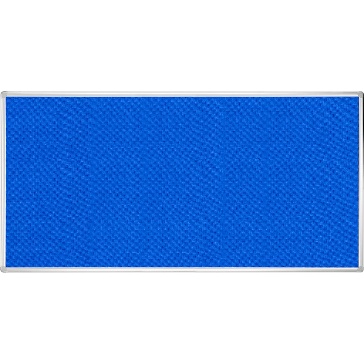 Blue notice board with silver frame. Empty surface, ready for notes.