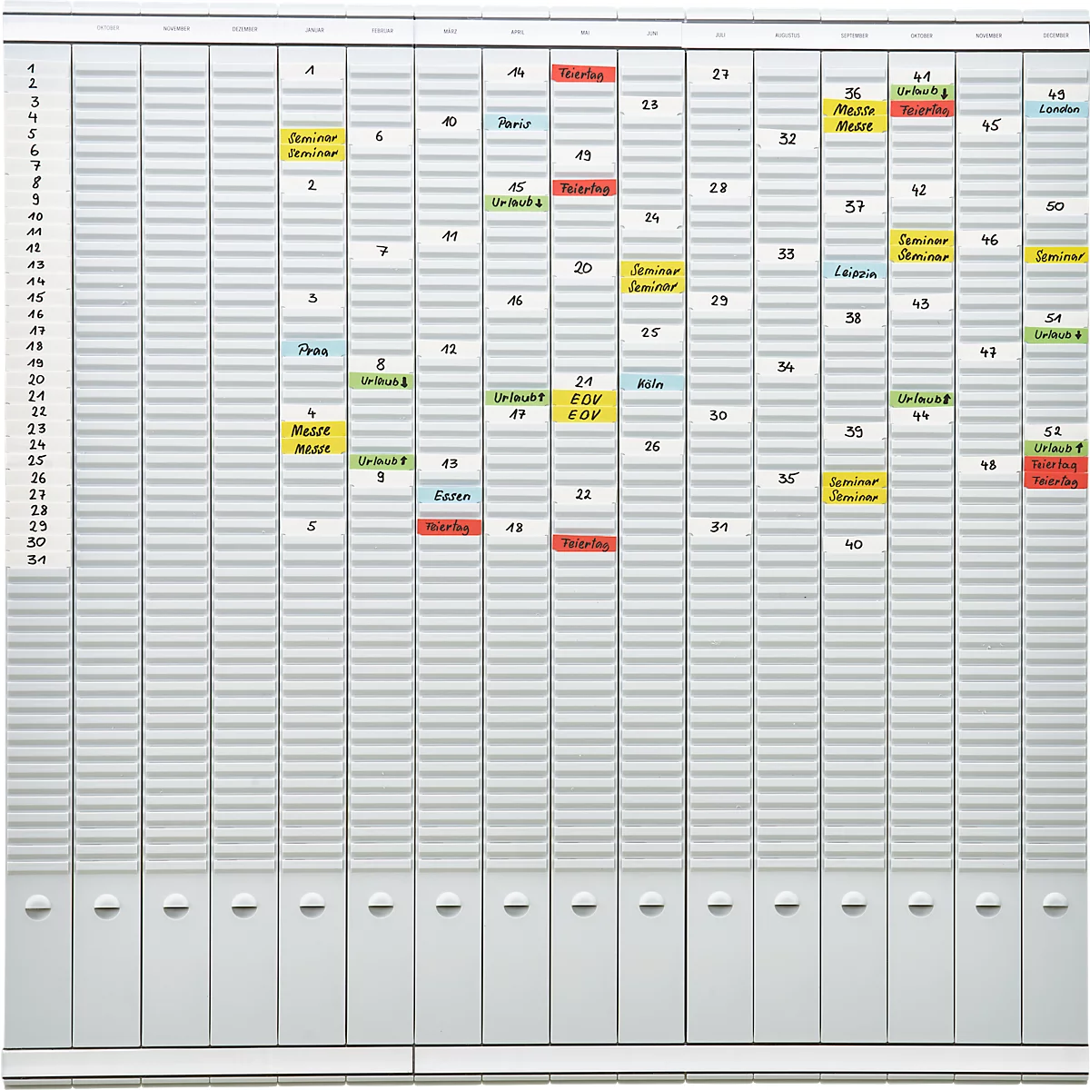 FRANKEN T-chart planificador anual para 15 meses más índice, 100,8 x 100,8 cm, 16 soportes, 50 ranuras, PV-SET5