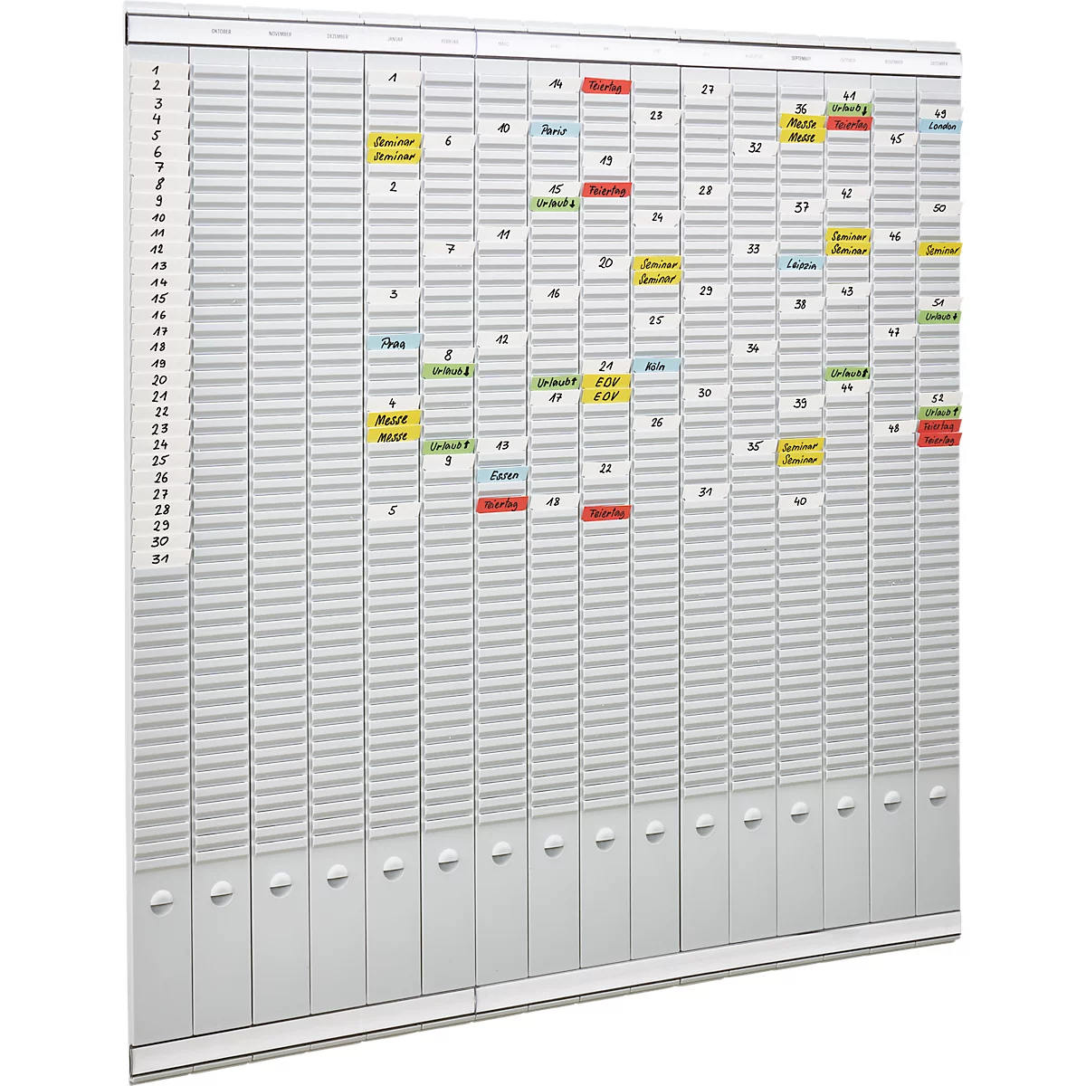FRANKEN T-chart planificador anual para 15 meses más índice, 100,8 x 100,8 cm, 16 soportes, 50 ranuras, PV-SET5
