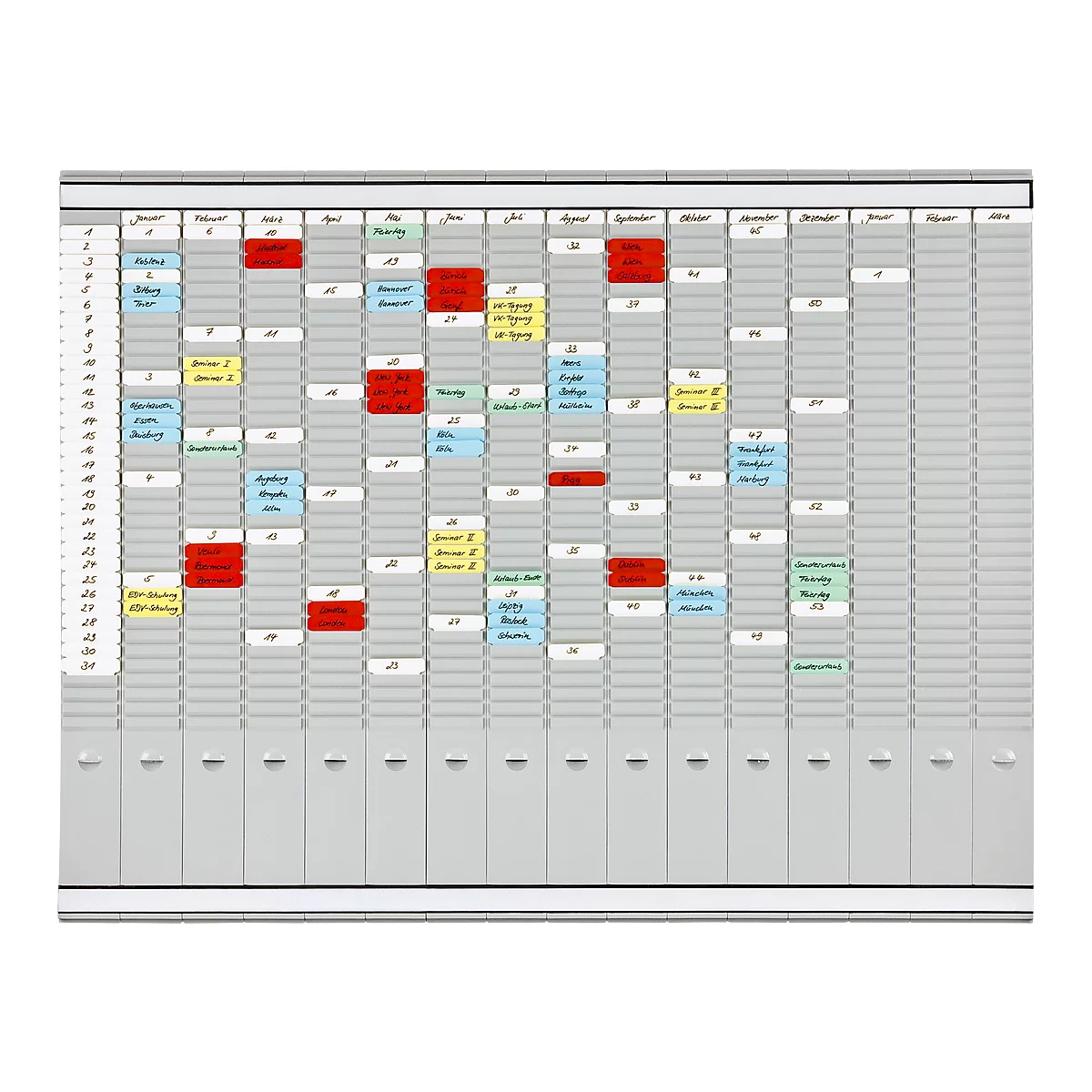 FRANKEN T-chart planificador anual para 15 meses más índice, 100,8 x 78,3 cm, 16 soportes, 35 ranuras, PV1015