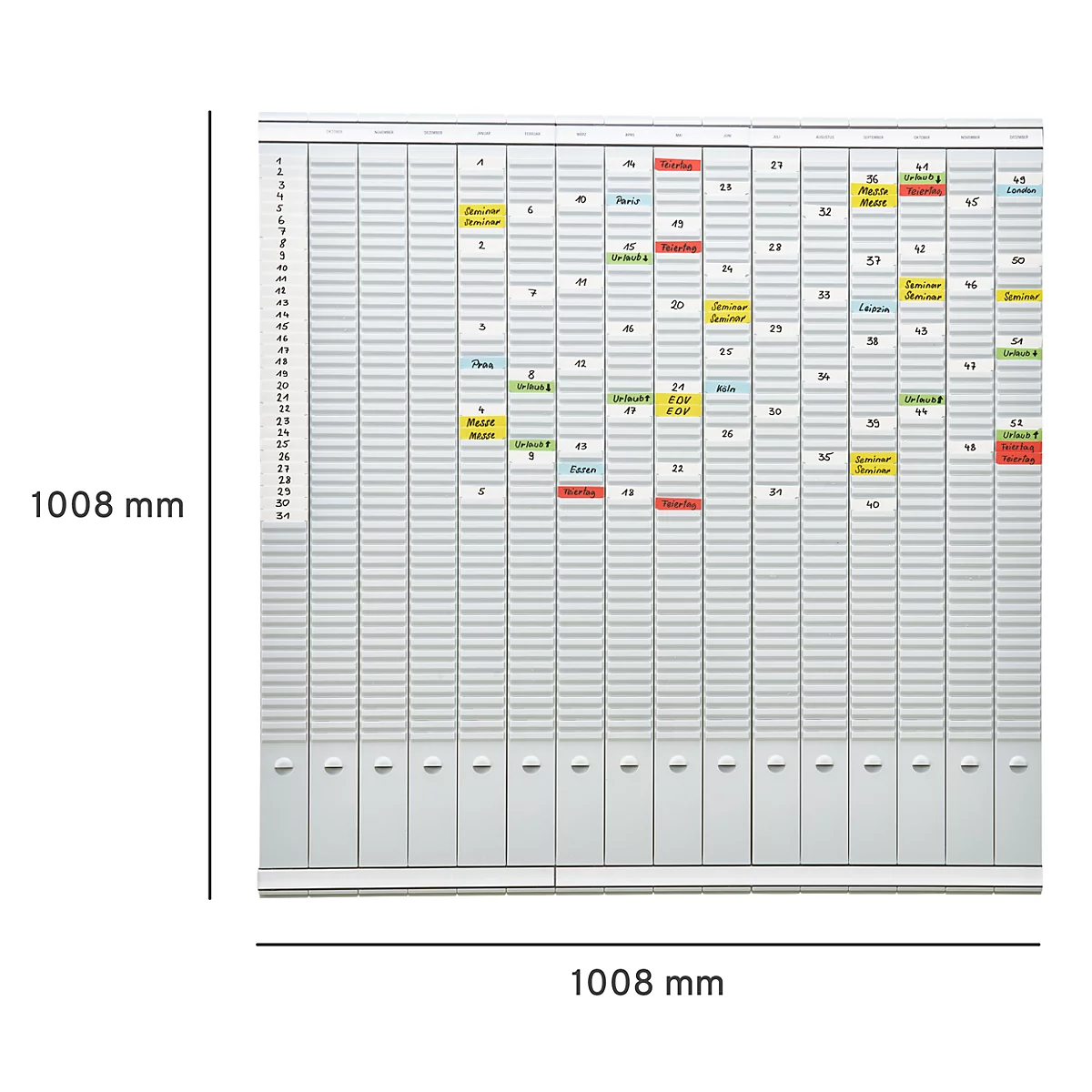 FRANKEN T-Kartentafel Jahresplaner für 15 Monate plus Index, 100,8 x 100,8 cm, 16 Träger, 50 Schlitze, PV-SET5