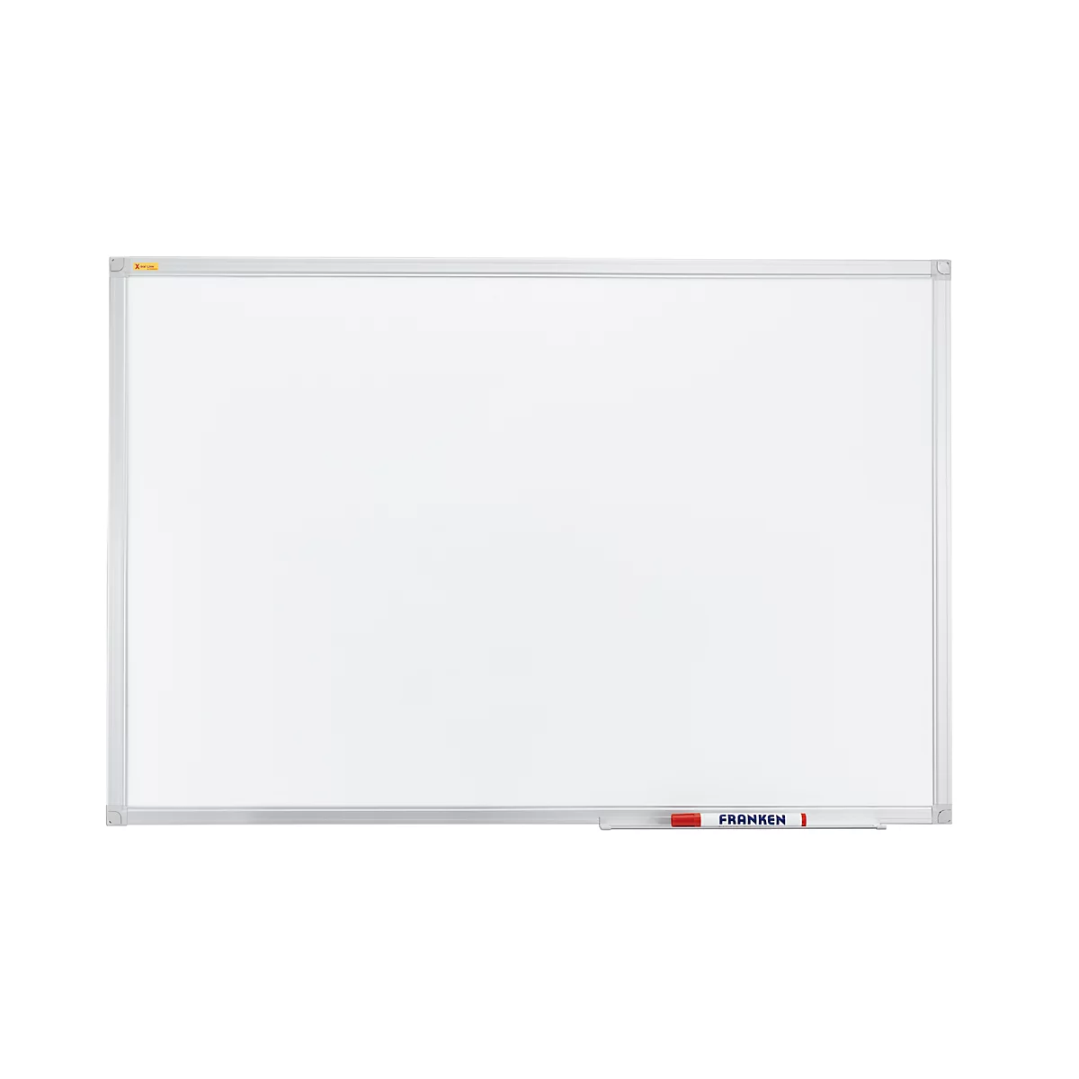 White whiteboard with a silver frame, red pen. The whiteboard has the word "FRANKEN".
