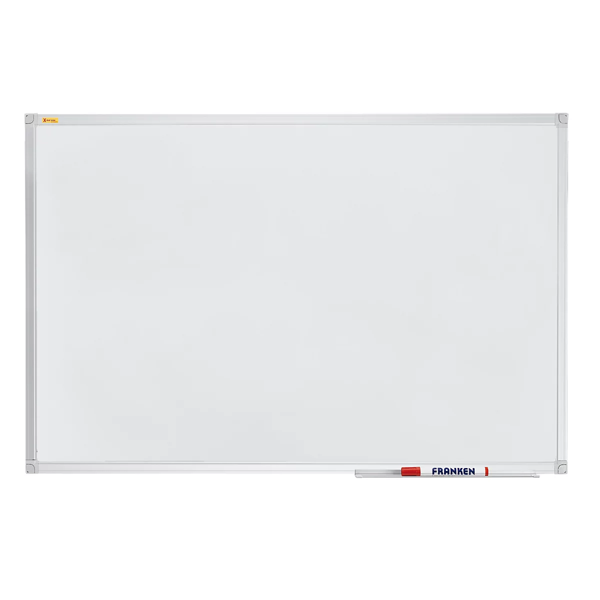 White whiteboard with silver frame. A red pen with the inscription FRANKEN is at the bottom right.