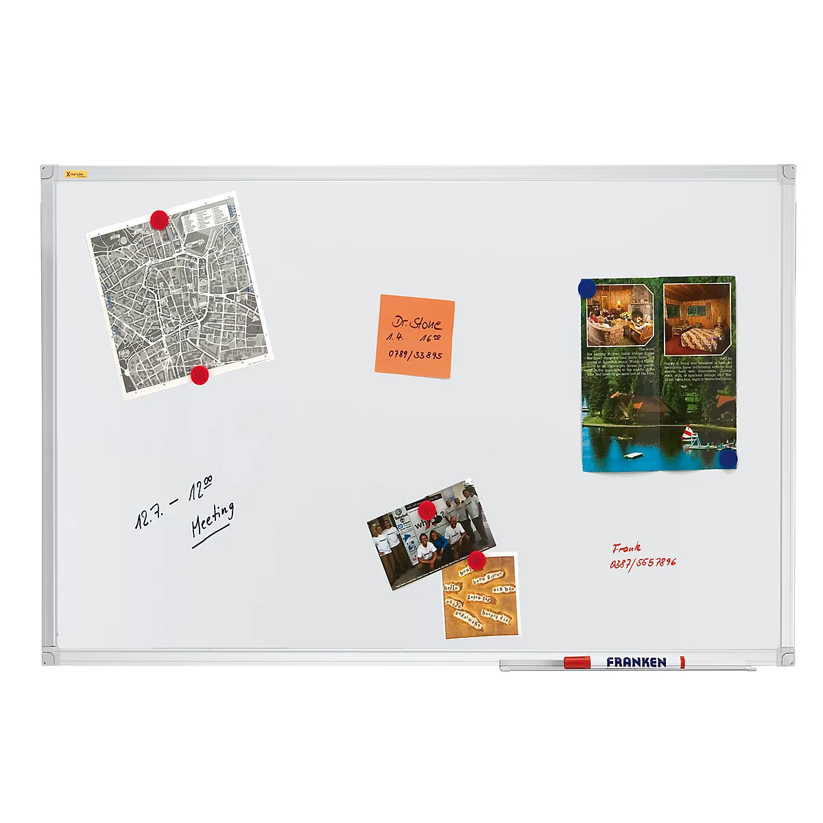 Franken Whiteboard X-tra!Line, Wandmontage im Hoch- & Querformat, Stahl weiß lackiert & Aluminiumrahmen, magnethaftend, Ablageschale, B 2000 x H 1000 mm