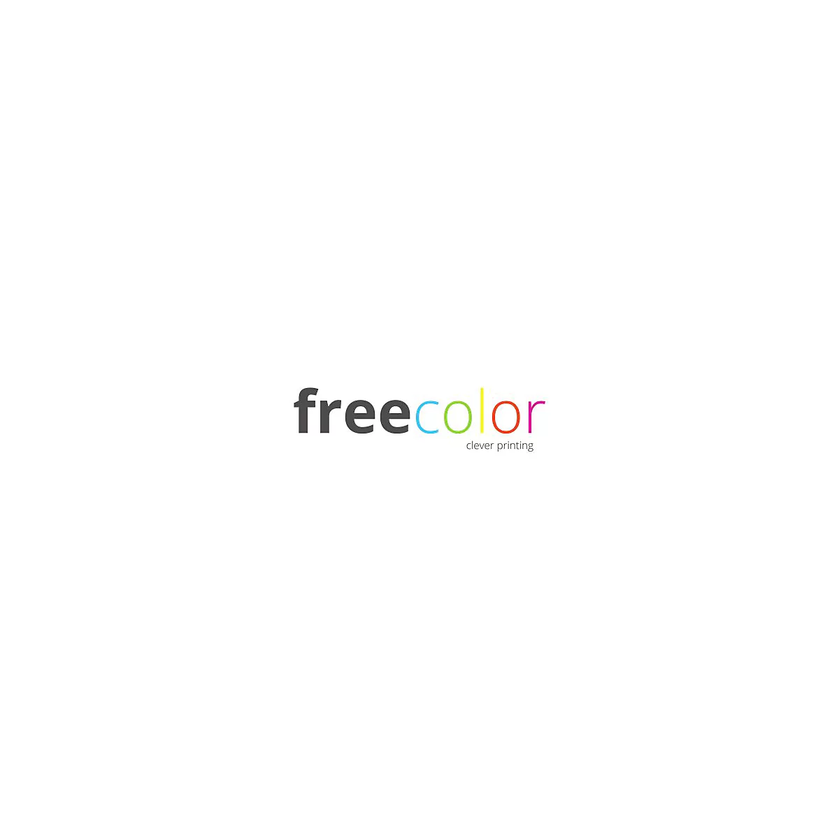 Logo von freecolor: Der Schriftzug 'freecolor' mit farbigen Buchstaben und dem Zusatz 'clever printing'.