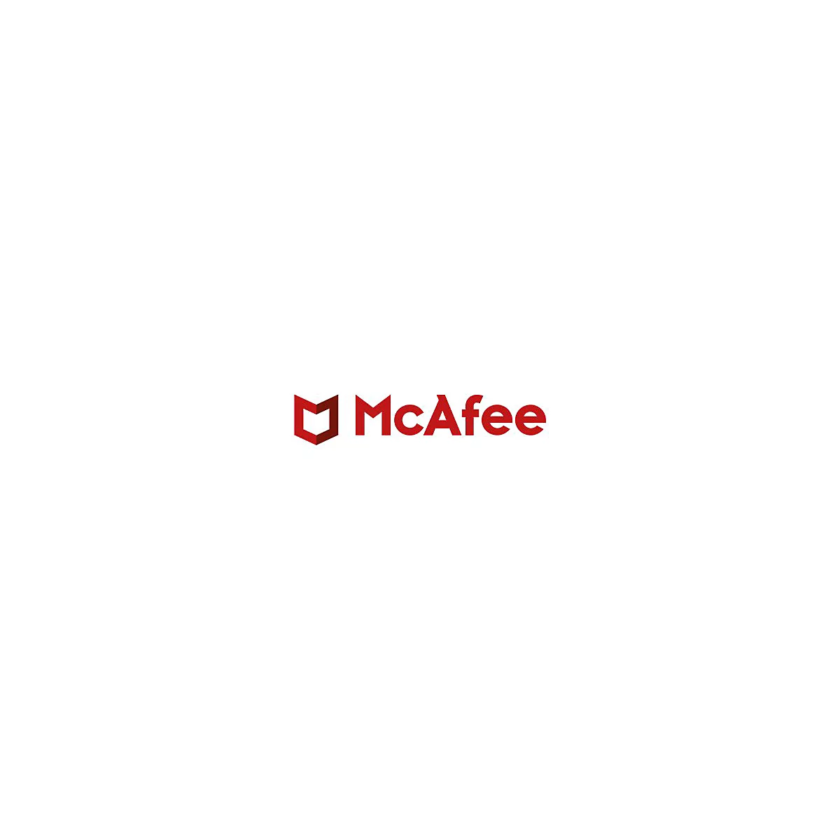 McAfee-Logo: rotes „M“-Symbol links, Schriftzug „McAfee“ rechts, alles auf weißem Grund.