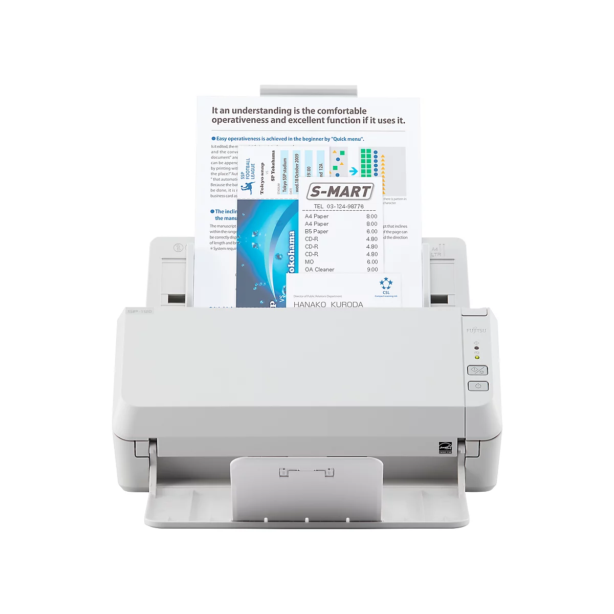 Fujitsu-documentscanner SP-1120N, LAN-geschikt, enkelzijdige 20 A4-pagina's/ dubbelzijdige 40 A4-afbeeldingen/minuut
