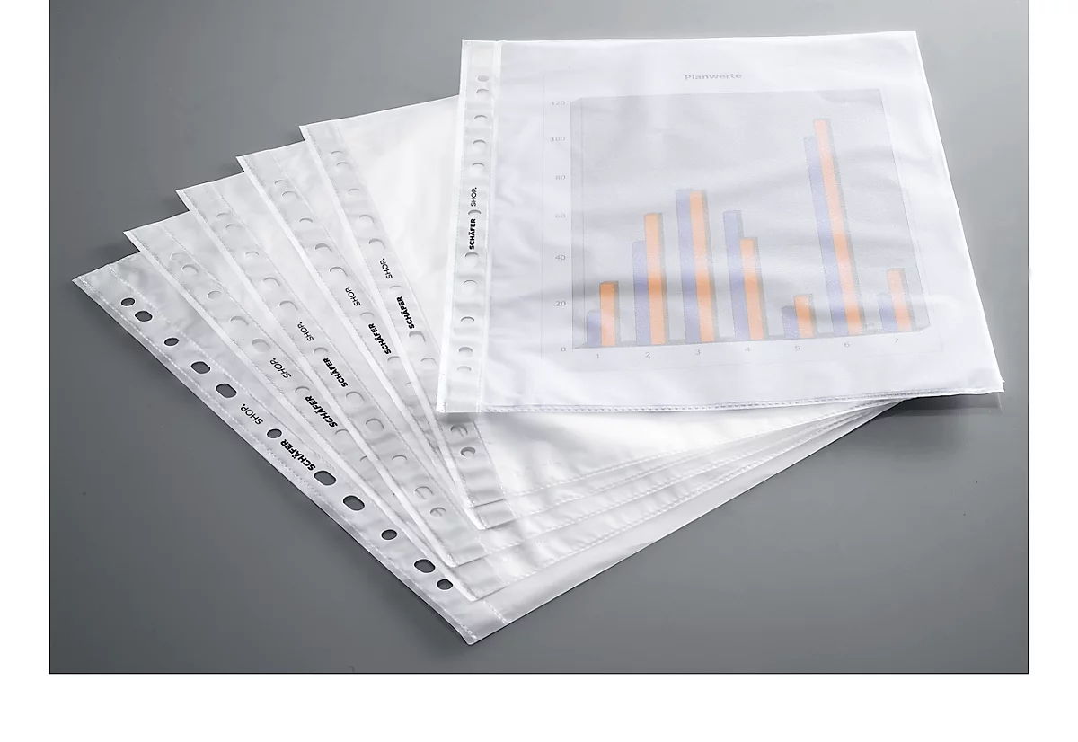 Funda para folletos Schäfer Shop Select Estándar, DIN A4, parte superior abierta, 0,05 mm, 100 unidades, transparente, granulada