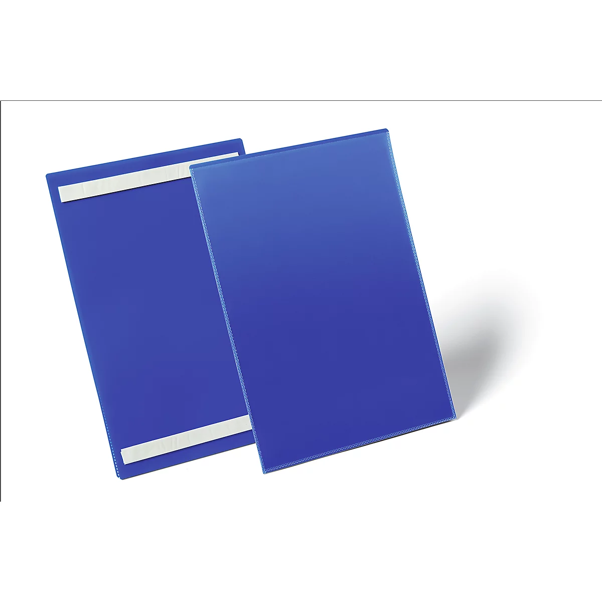 Dos pizarras magnéticas azules, una con tiras adhesivas en la parte posterior.