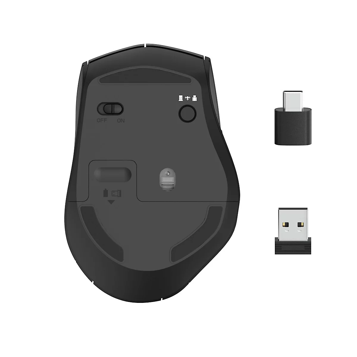 Funkmaus hama MW-600, für Rechtshänder, Dual-Modus mit USB-A & USB-C Nano Empfänger, 6 Tasten & Scrollrad, 1000-2400 dpi, Batterie, schwarz