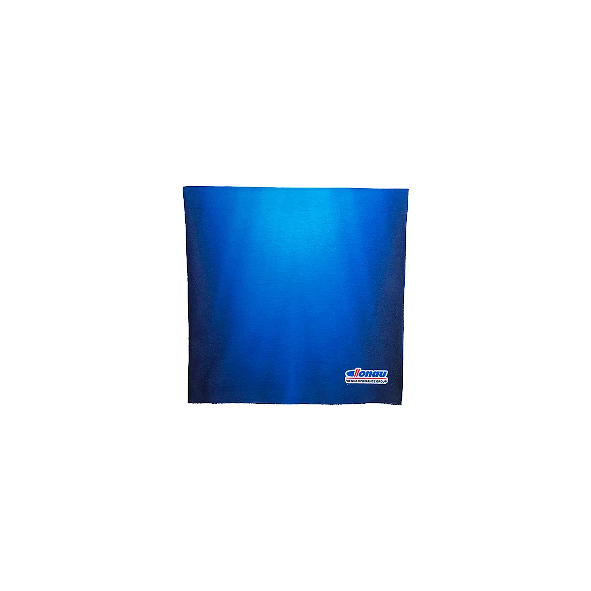 Blaues quadratisches Tuch mit Farbverlauf. Unten rechts Logo: allonau, Vienna Insurance Group.