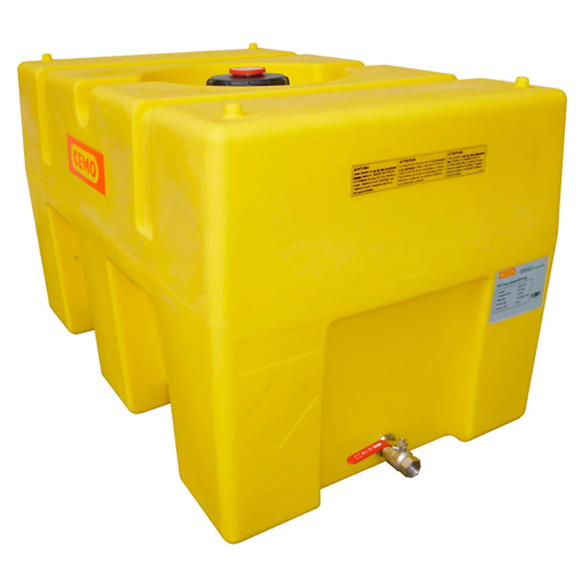 Fût en PE, en forme de boîte, polyéthylène, ouverture de remplissage ø 140 mm avec couvercle à vis, avec chicane, jaune, L 760 x P 1160 x H 1020 mm, 600 l