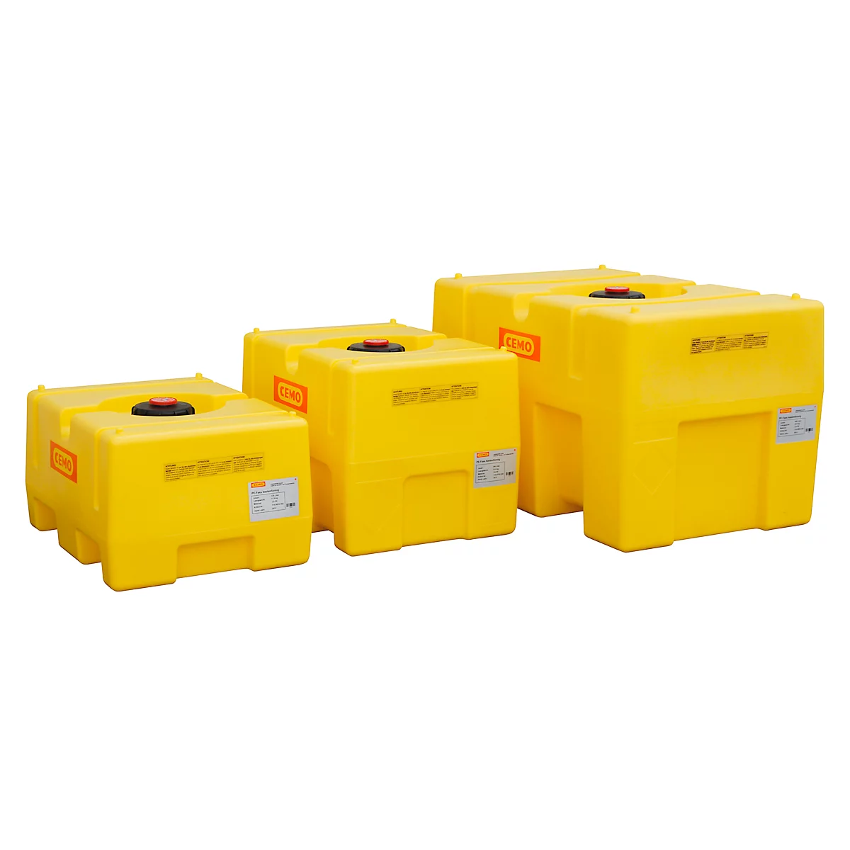 Fût en PE, en forme de boîte, polyéthylène, ouverture de remplissage ø 140 mm avec couvercle à vis, sans cloison, jaune, L 600 x P 800 x H 590 mm, 200 l