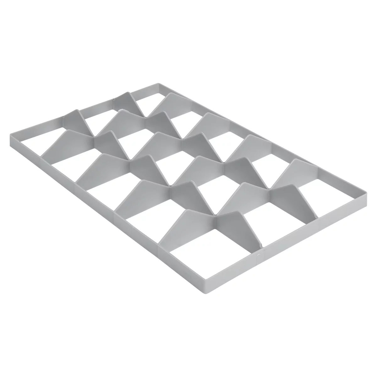 Grey rectangular divider, divided into individual compartments, arranged in a zigzag pattern.