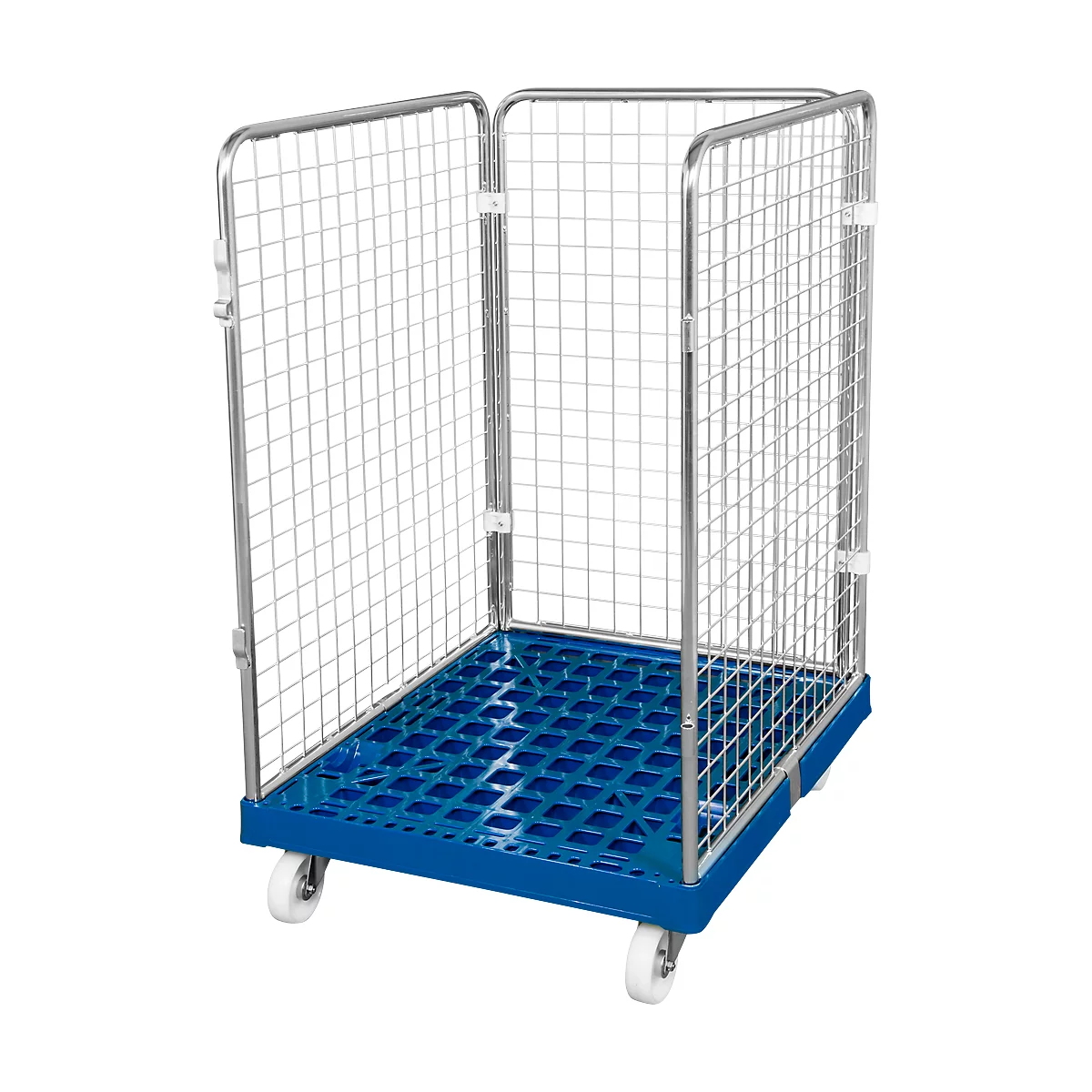 Gaascontainer 3-zijdig, 1020 bruikbare hoogte op kunststof rolcontainer, gentiaanblauw RAL5010