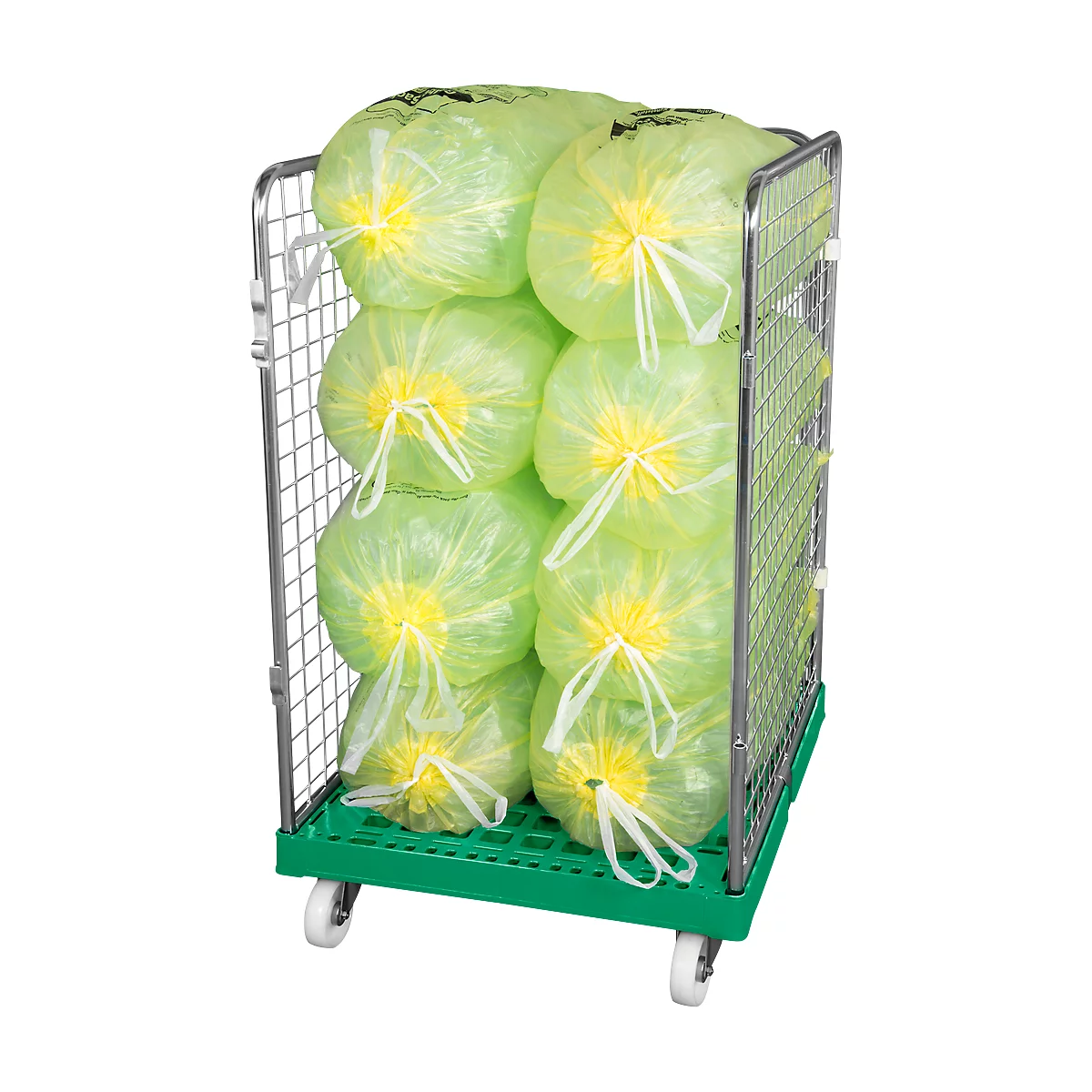 Gaascontainer 3-zijdig, 1020 bruikbare hoogte op kunststof rolcontainer, groen RAL6024