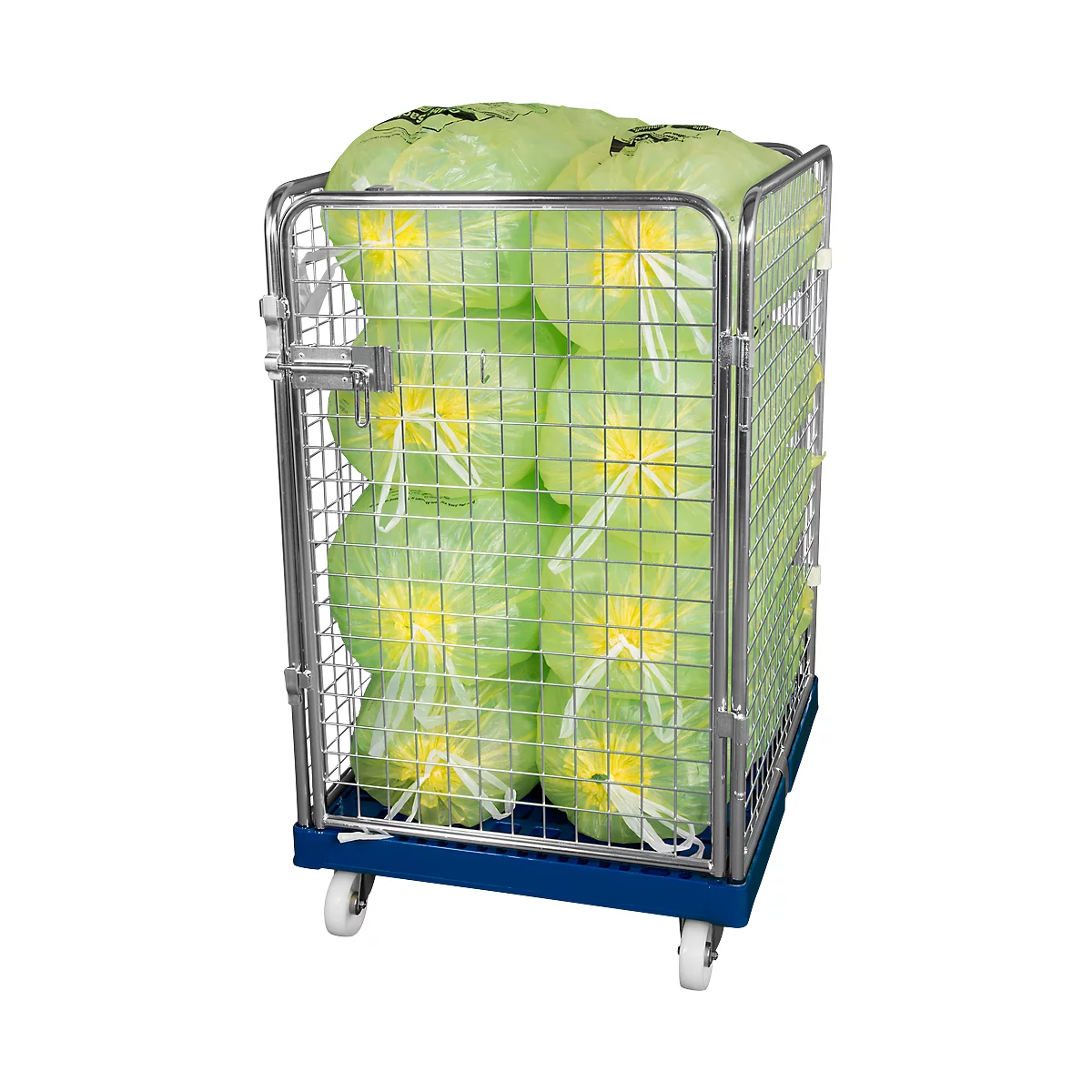 Gaascontainer 4-zijdig, 1020 bruikbare hoogte op kunststof rolcontainer, gentiaanblauw RAL5010