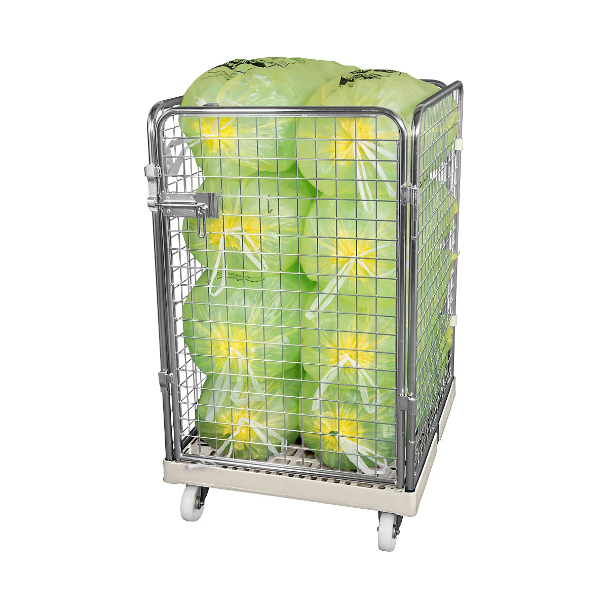 Gaascontainer 4-zijdig, 1020 bruikbare hoogte op kunststof rolcontainer, grijs RAL7032