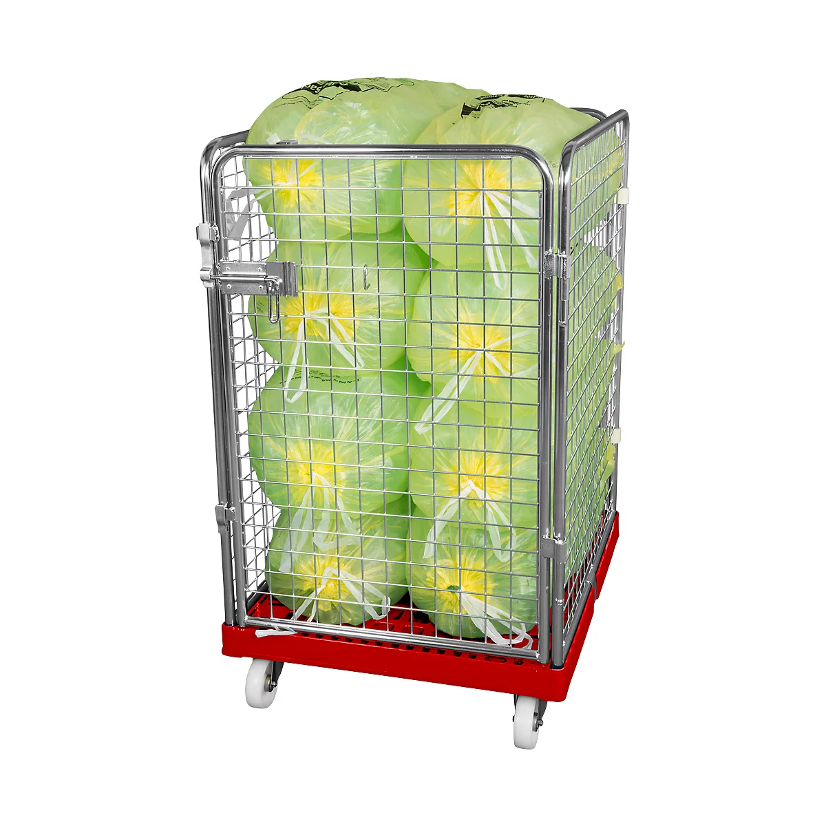 Gaascontainer 4-zijdig, 1020 bruikbare hoogte op kunststof rolcontainer, vuurrood RAL3000