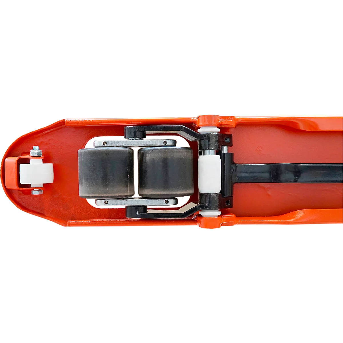 Gabelhubwagen AC-P, manueller Hubantrieb, Tragkraft bis 2500 kg, Lenkräder und Lastrollen, L 1550 x B 540 x H 1240 mm, Stahl, orange-schwarz