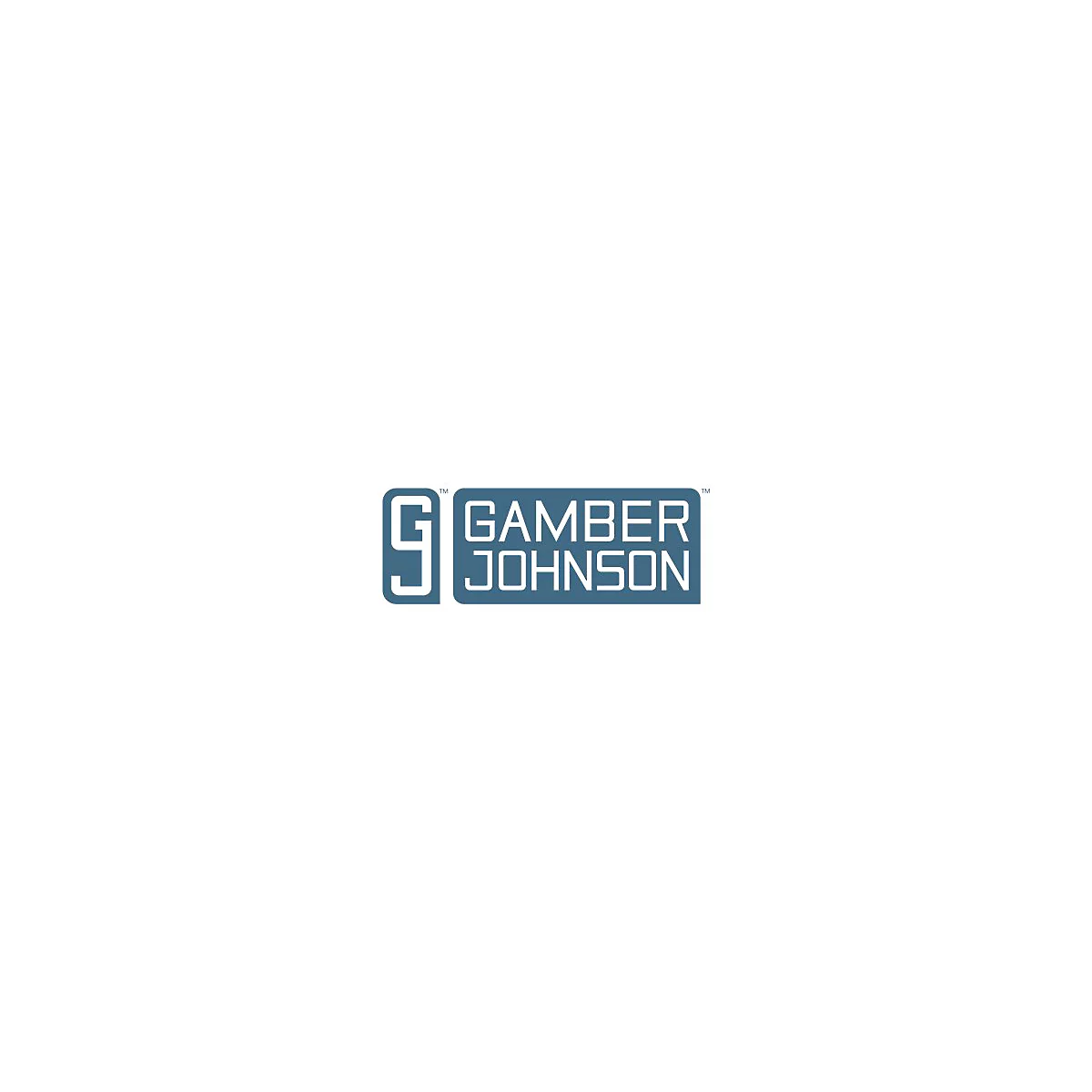 Blaues Logo der Firma Gamber-Johnson mit stilisiertem Buchstaben G und Text.