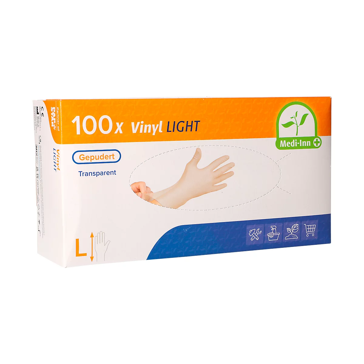 gants jetables Medi-Inn Light, vinyle, légèrement poudré, sans latex, transparent, taille L, 100 pièces