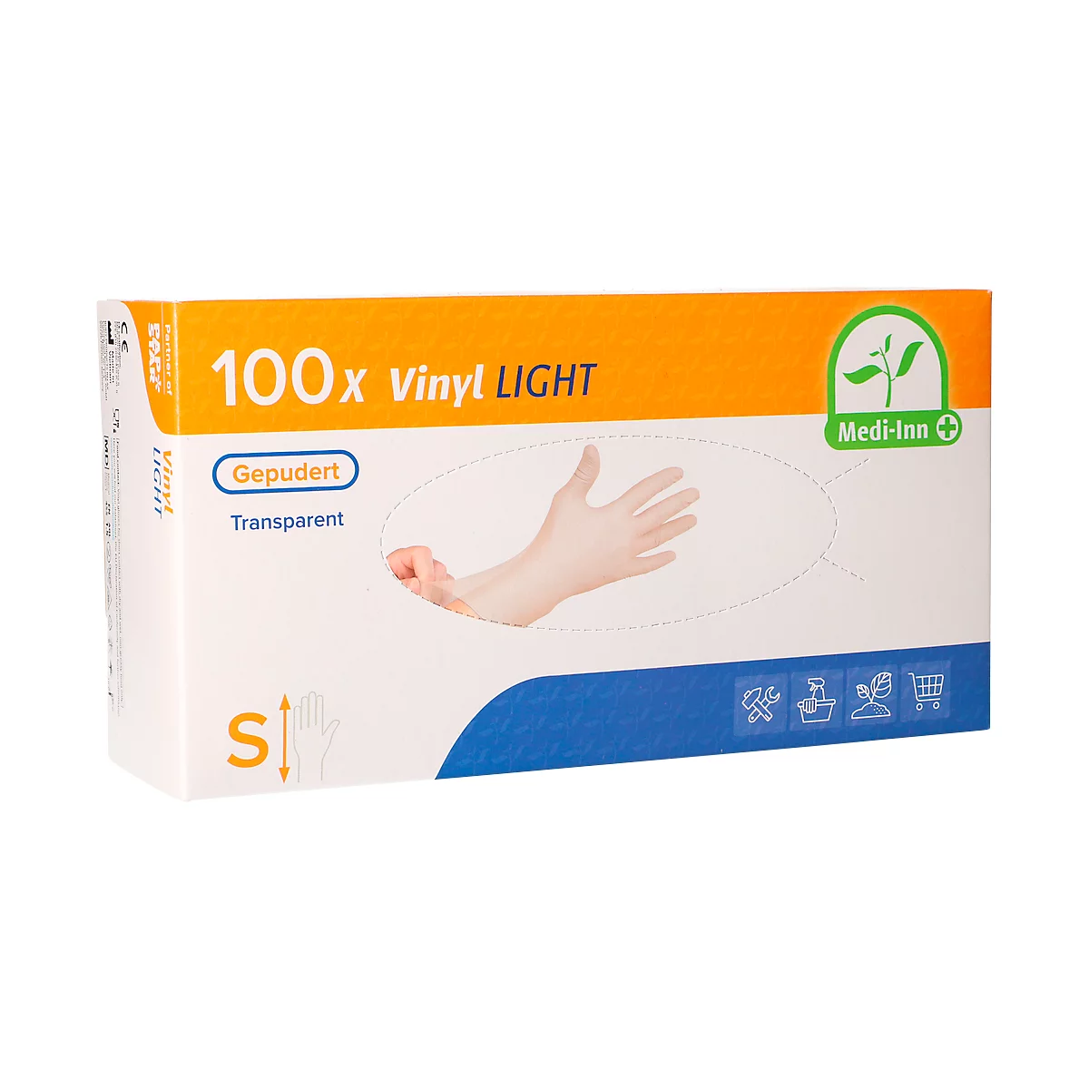 gants jetables Medi-Inn Light, vinyle, légèrement poudré, sans latex, transparent, taille S, 100 pièces