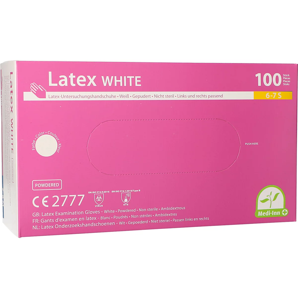 Gants jetables PS Latex Medi-Inn® - latex naturel - poudrés - non stériles - ambidextres - blanc - taille S - boîte de 100 p.
