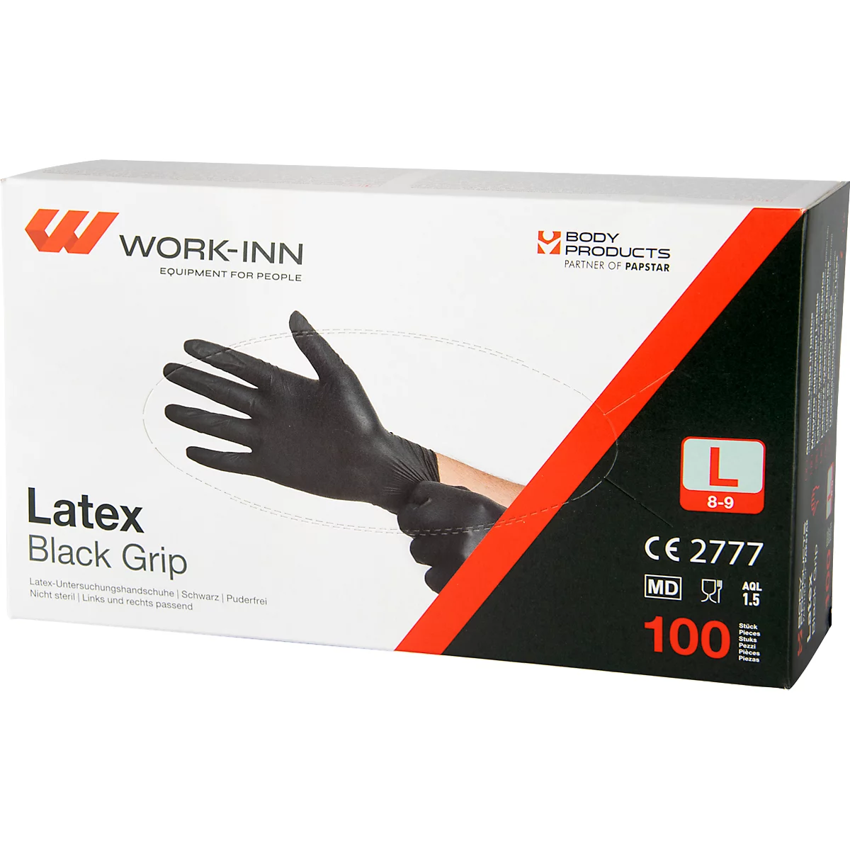 Gants jetables WORK-INN, pour gauche &amp; droite, non poudrés, non stériles, convient pour aliments, taille L, latex naturel, noir, 100 pièces