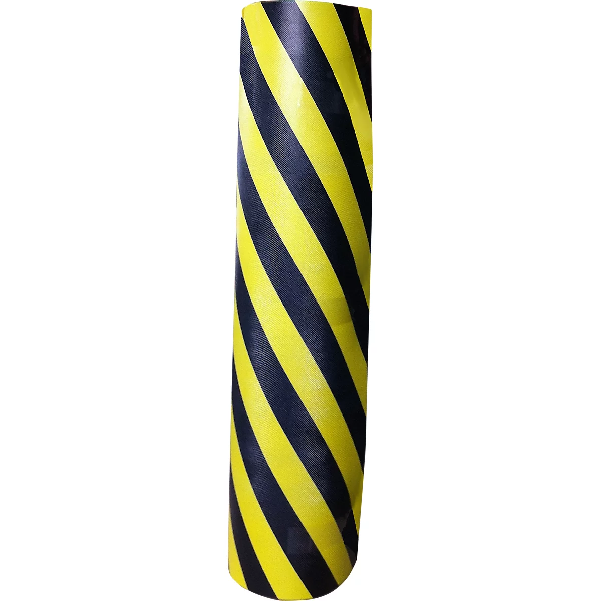Yellow and black pipe protection with diagonal stripes.