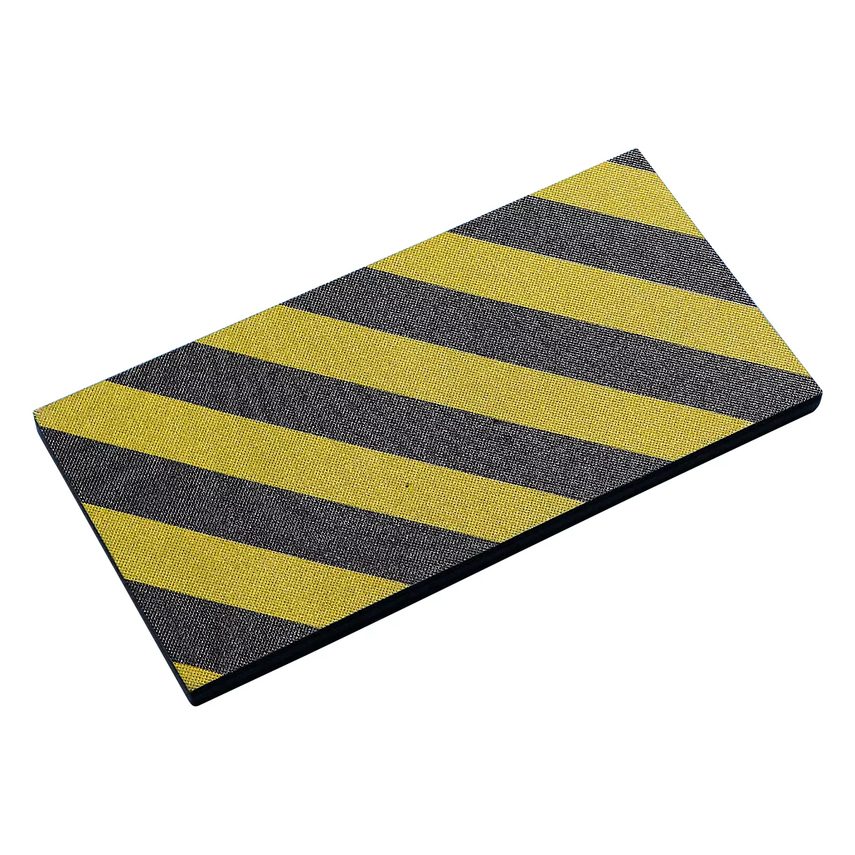 Rechthoekige bumper met gele en zwarte diagonale strepen.