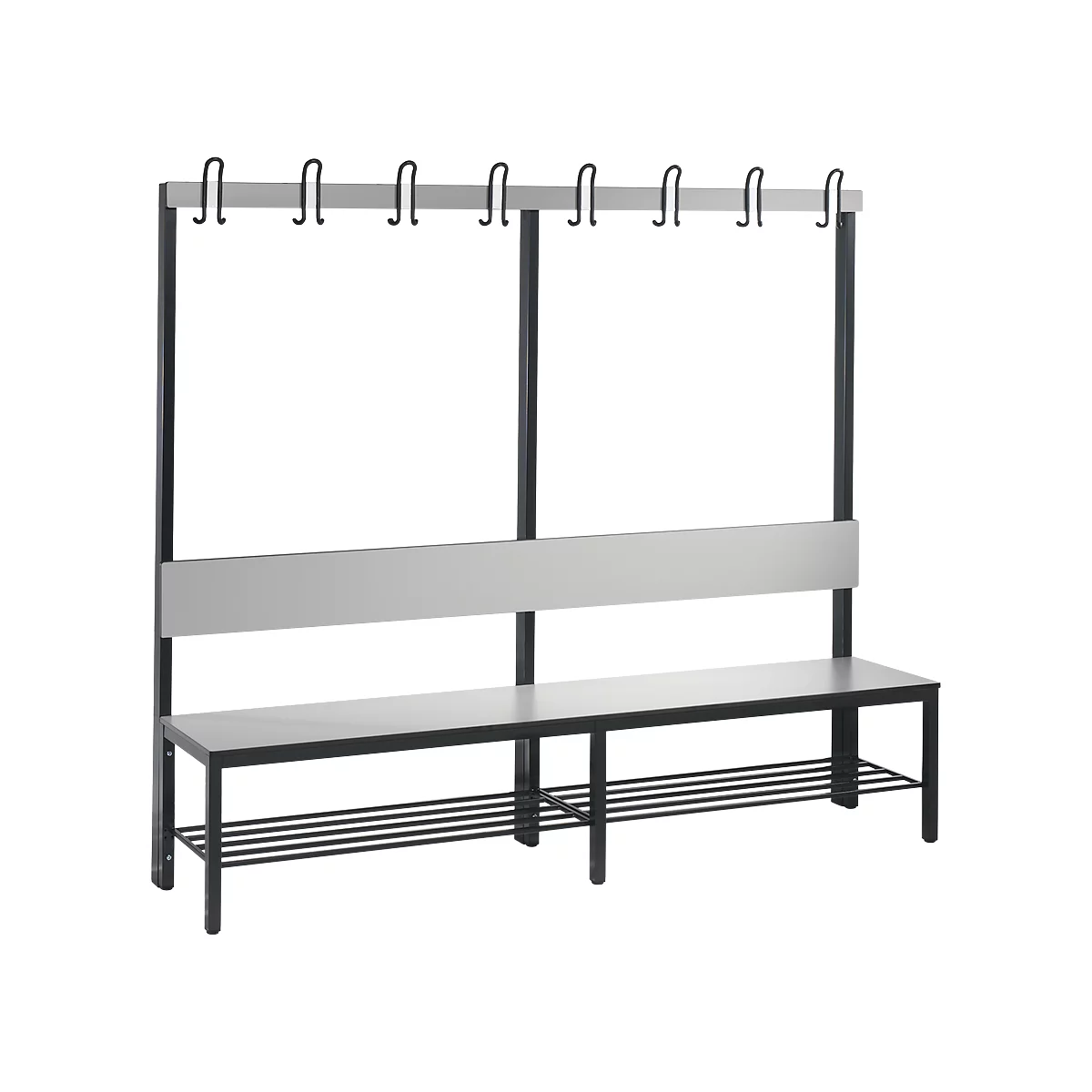 Garderobebank Basic Plus, 1-zijdig, rugleuning, met schoenenrek, onderstel zwartgrijs RAL 7021, B 1960 mm, decor zilvergrijs