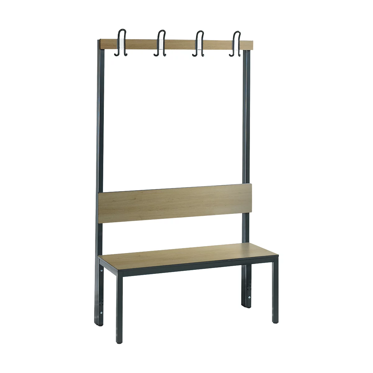 Garderobebank Basic Plus, 1-zijdig, rugleuning, zonder schoenenrek, onderstel zwartgrijs RAL 7021, B 1000 mm, decor eiken ser.
