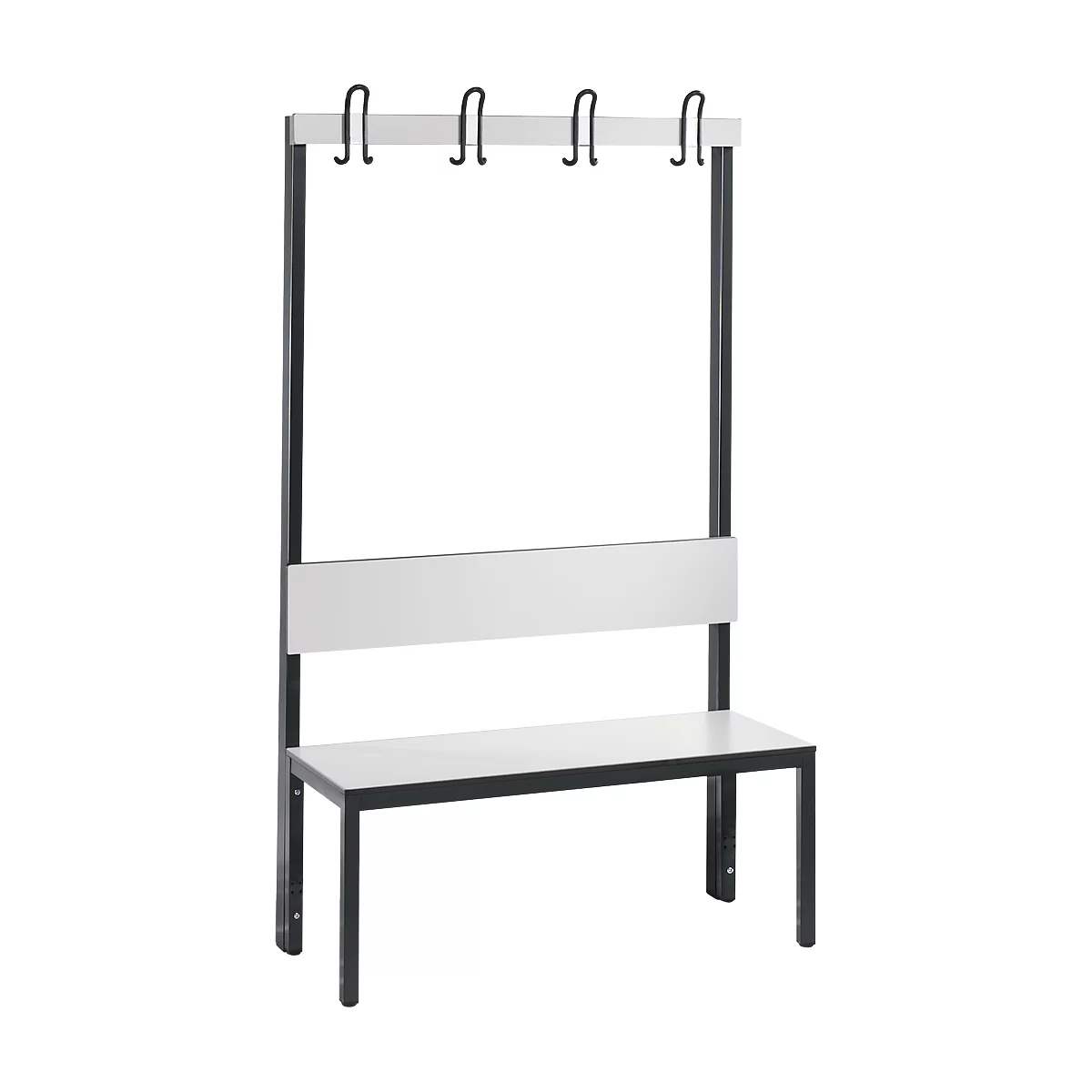 Garderobebank Basic Plus, 1-zijdig, rugleuning, zonder schoenenrek, onderstel zwartgrijs RAL 7021, B 1000 mm, decor wit