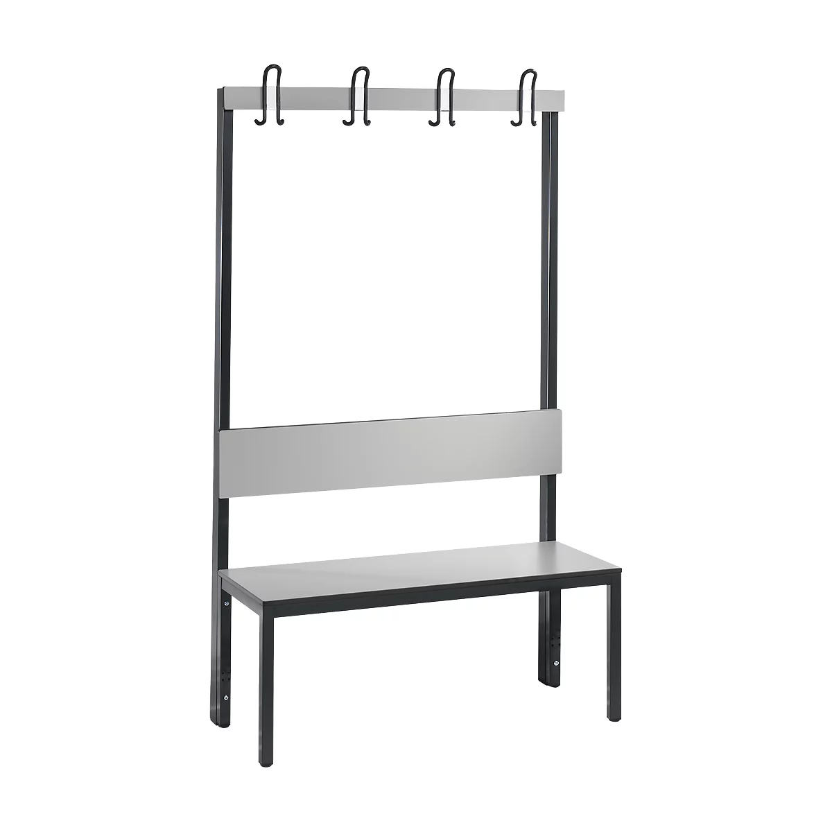 Garderobebank Basic Plus, 1-zijdig, rugleuning, zonder schoenenrek, onderstel zwartgrijs RAL 7021, B 1000 mm, decor zilvergrijs