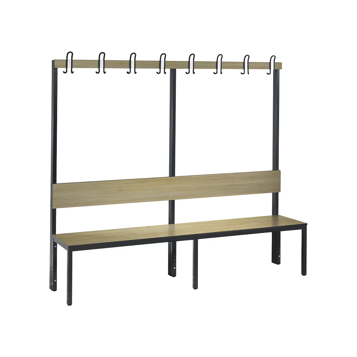 Garderobebank Basic Plus, 1-zijdig, rugleuning, zonder schoenenrek, onderstel zwartgrijs RAL 7021, B 1960 mm, decor eiken ser.
